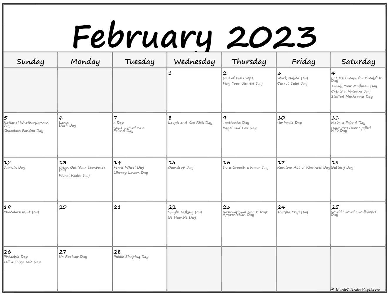 February 2023 with holidays calendar