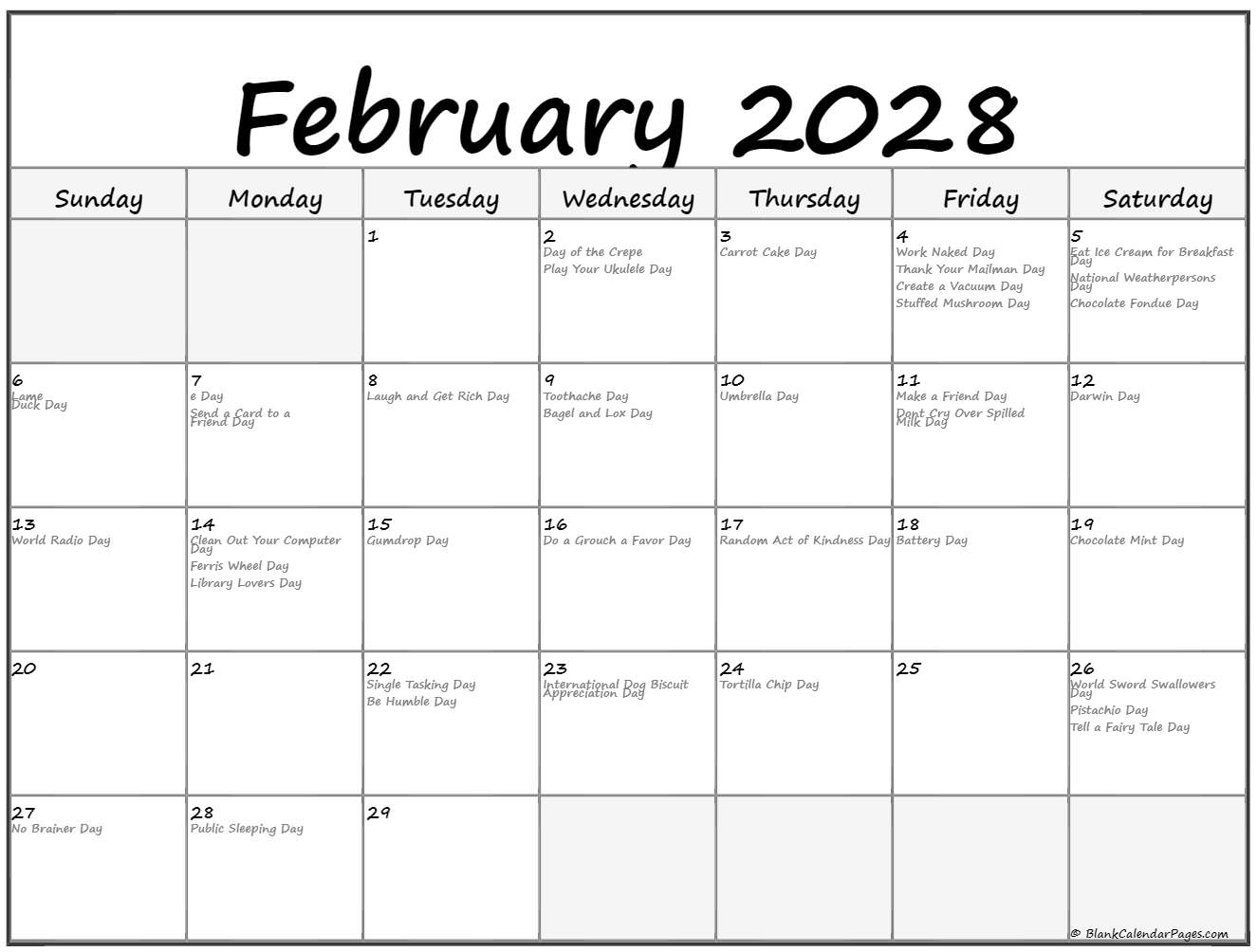 February 2028 funny holidays calendar