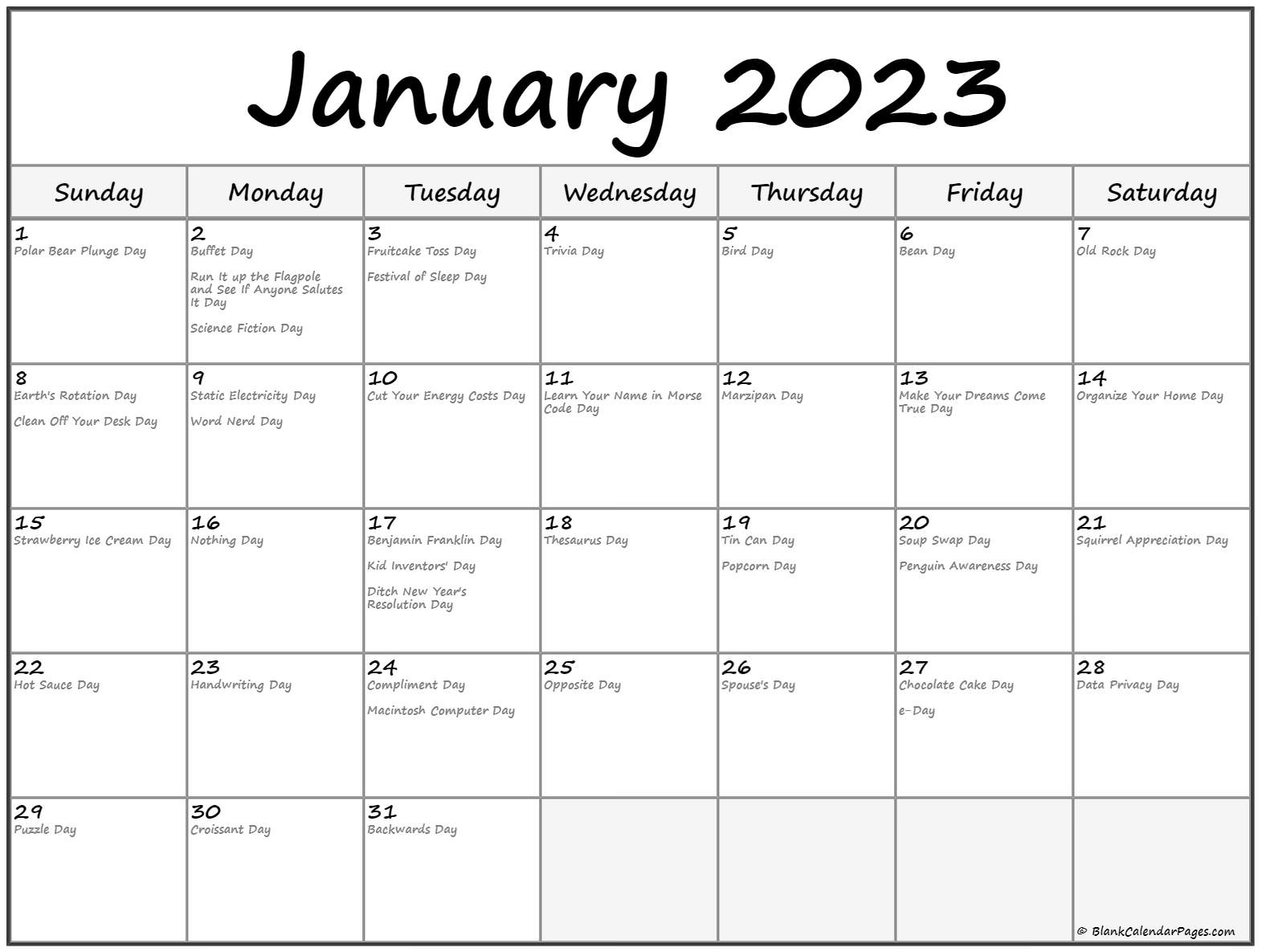 January 2023 with holidays calendar