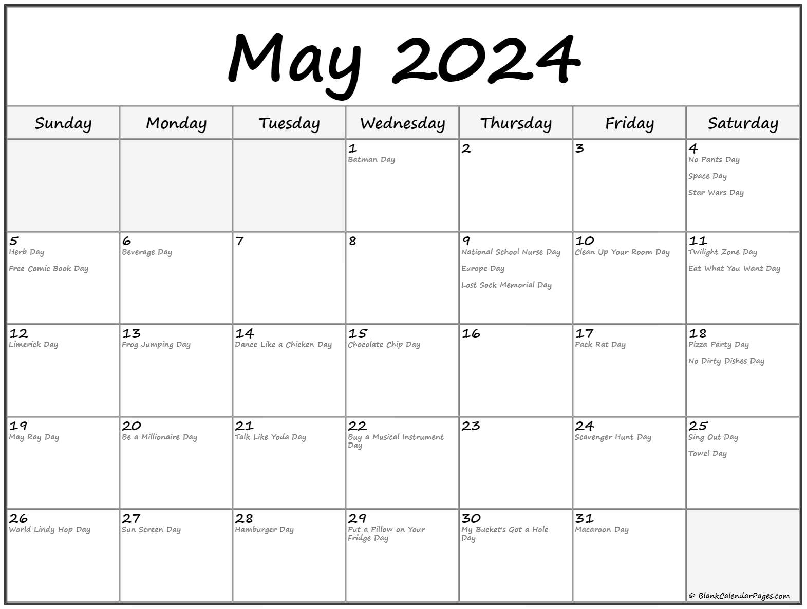 May Calendar 2019 With Holidays