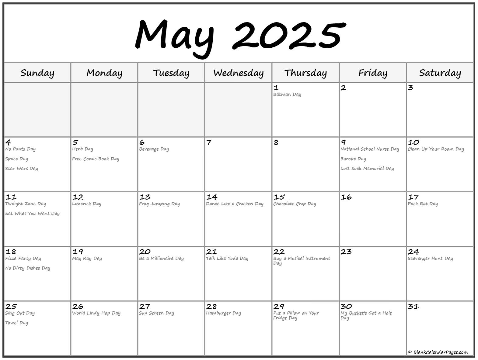 May 2020 Calendar With Holidays