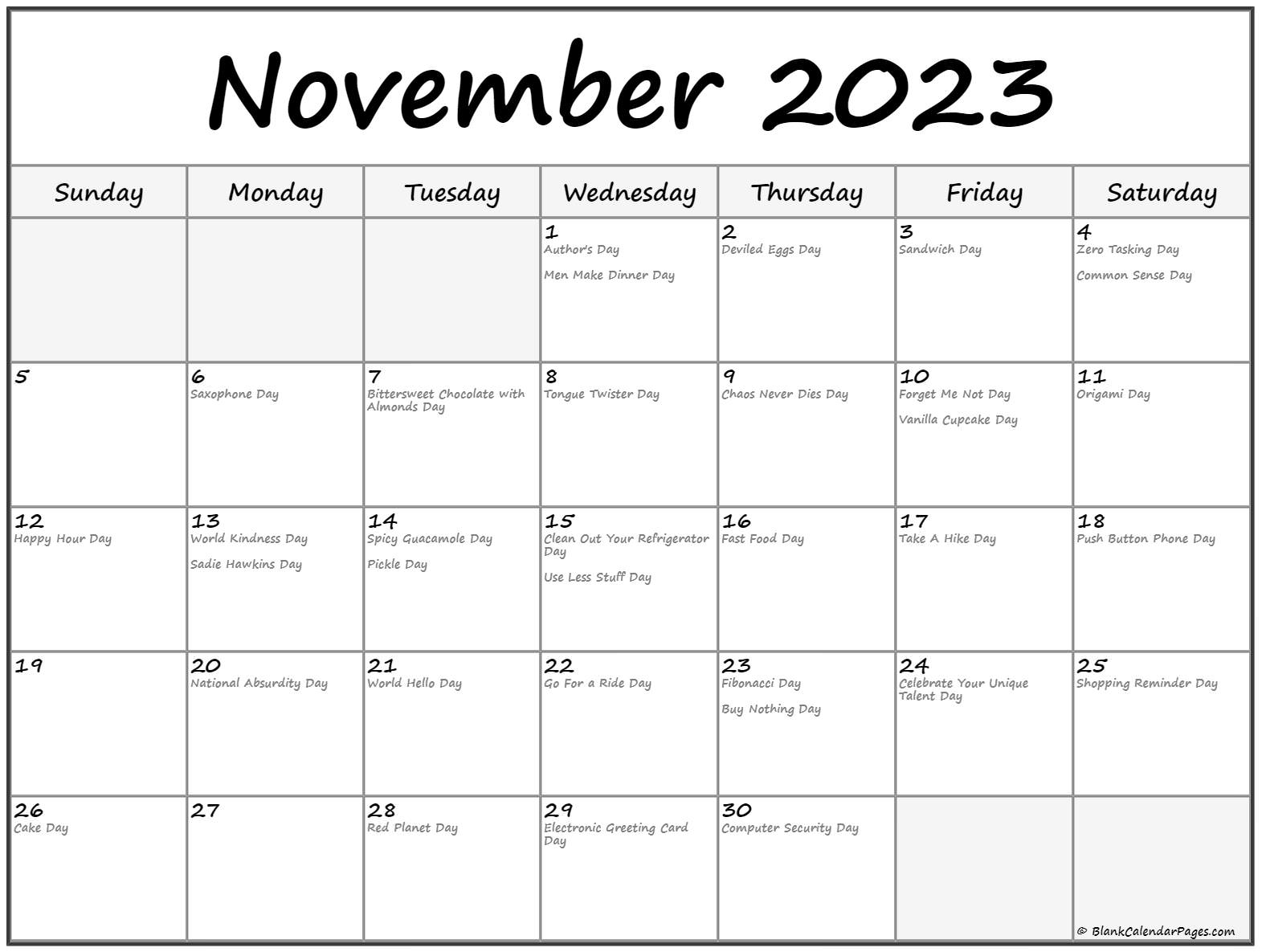 November 2023 With Holidays Calendar Gambaran