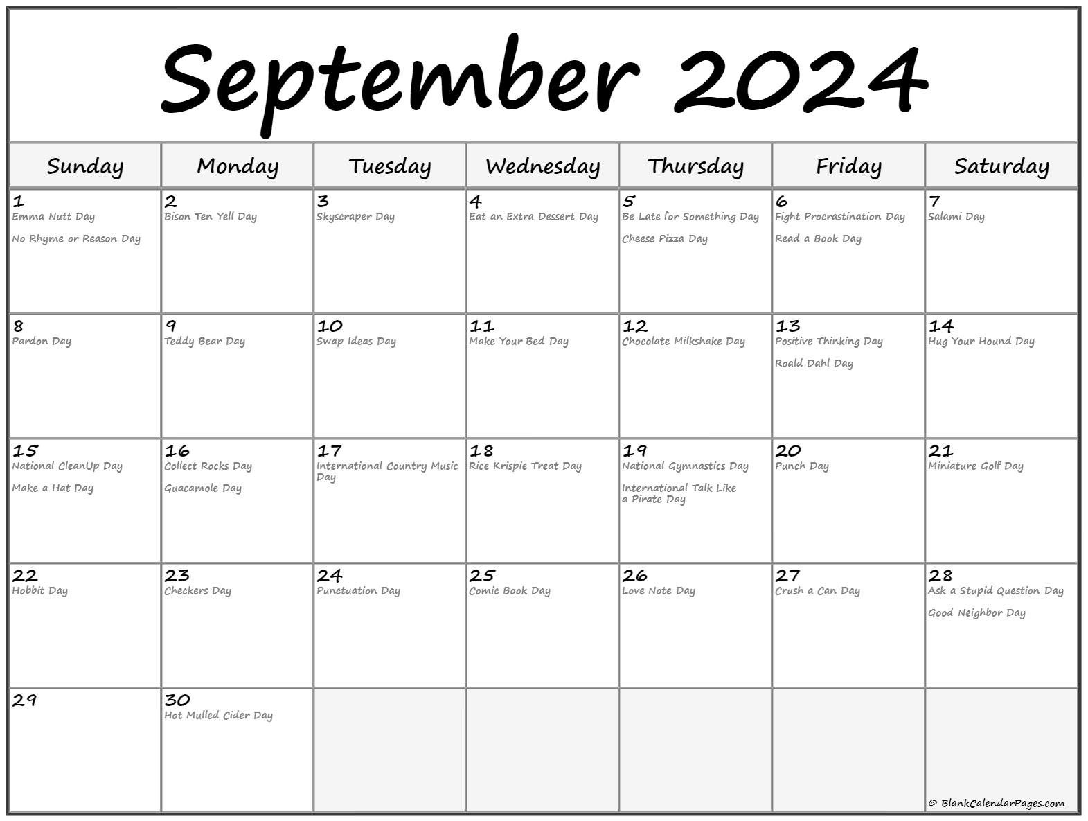 September 2020 calendar with holidays