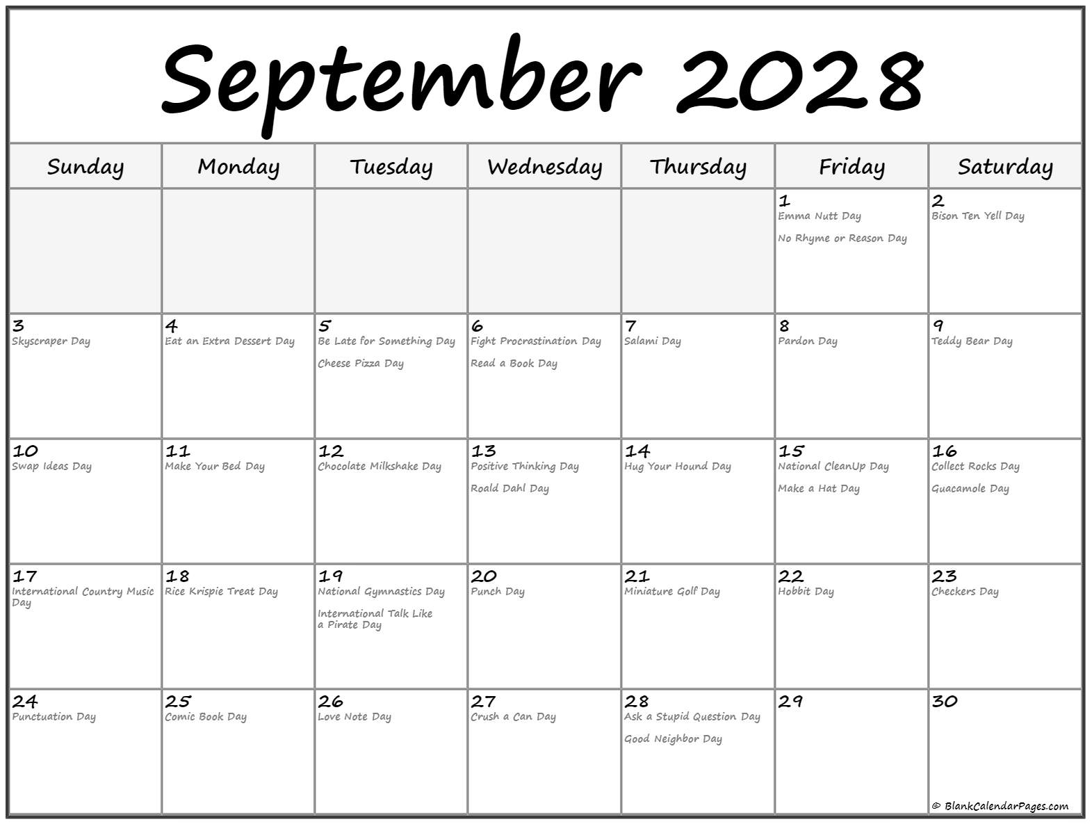 September 2028 funny holidays calendar