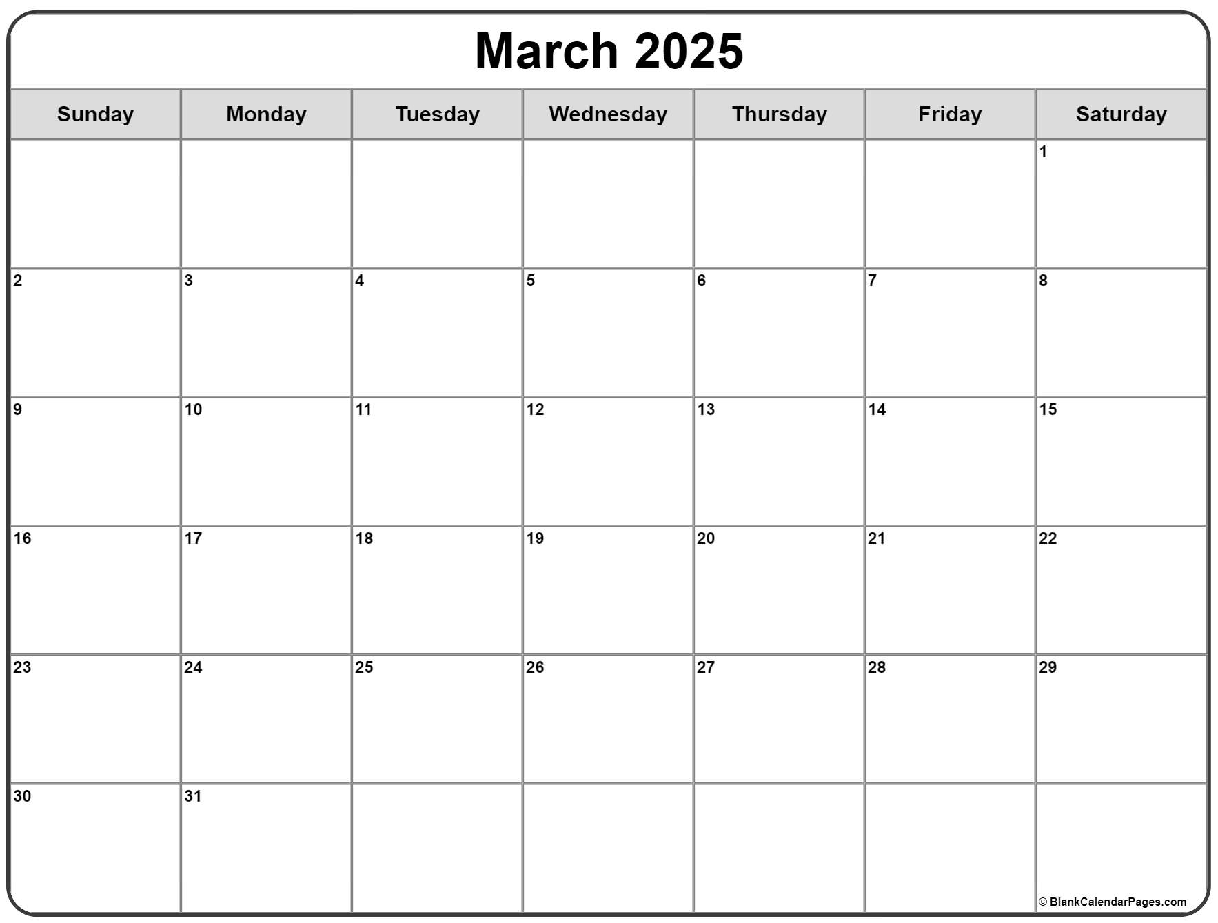 March 2025 Calendar Page Printable 