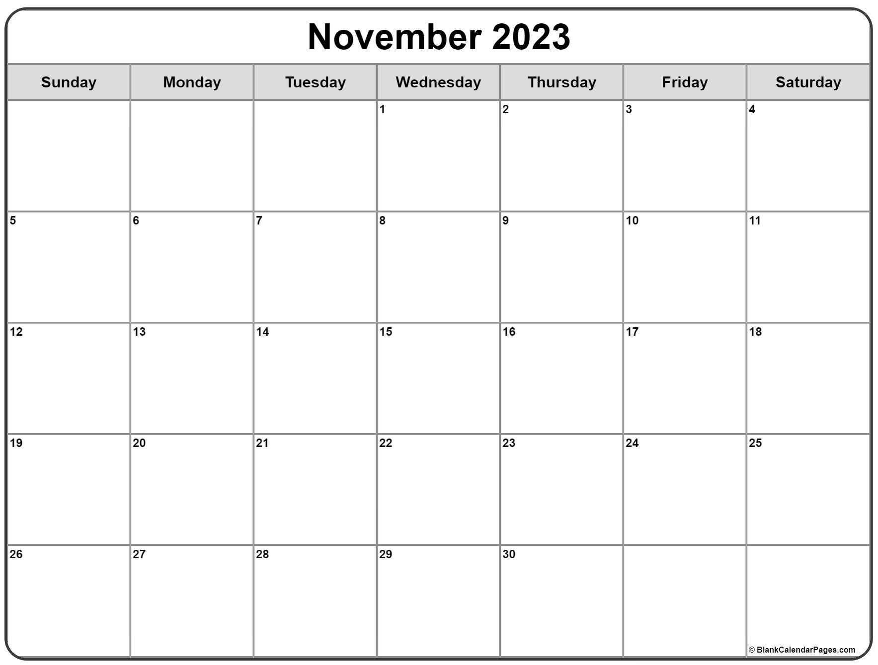 November 2023 calendar free printable calendar
