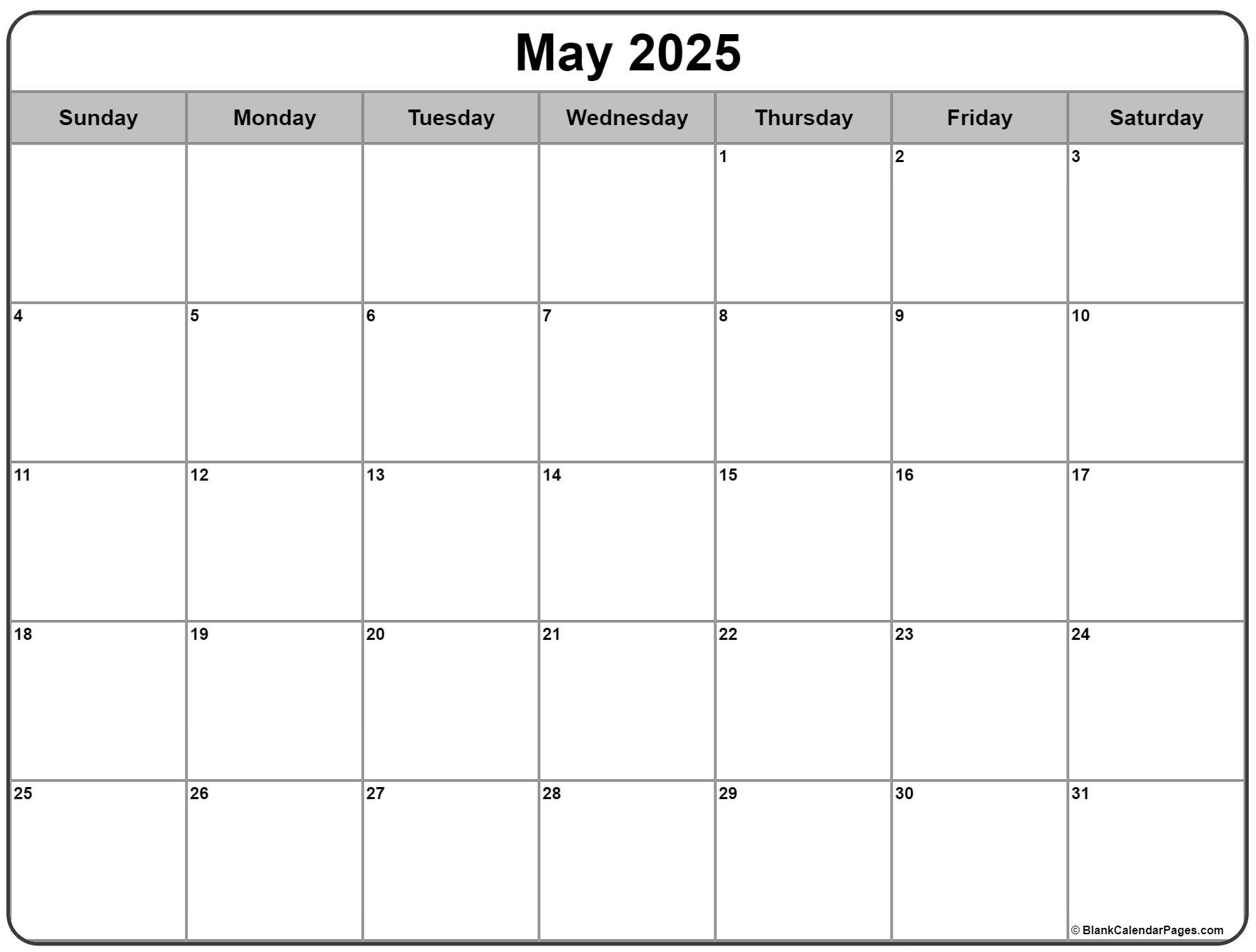 Free Calendar Template May 2025