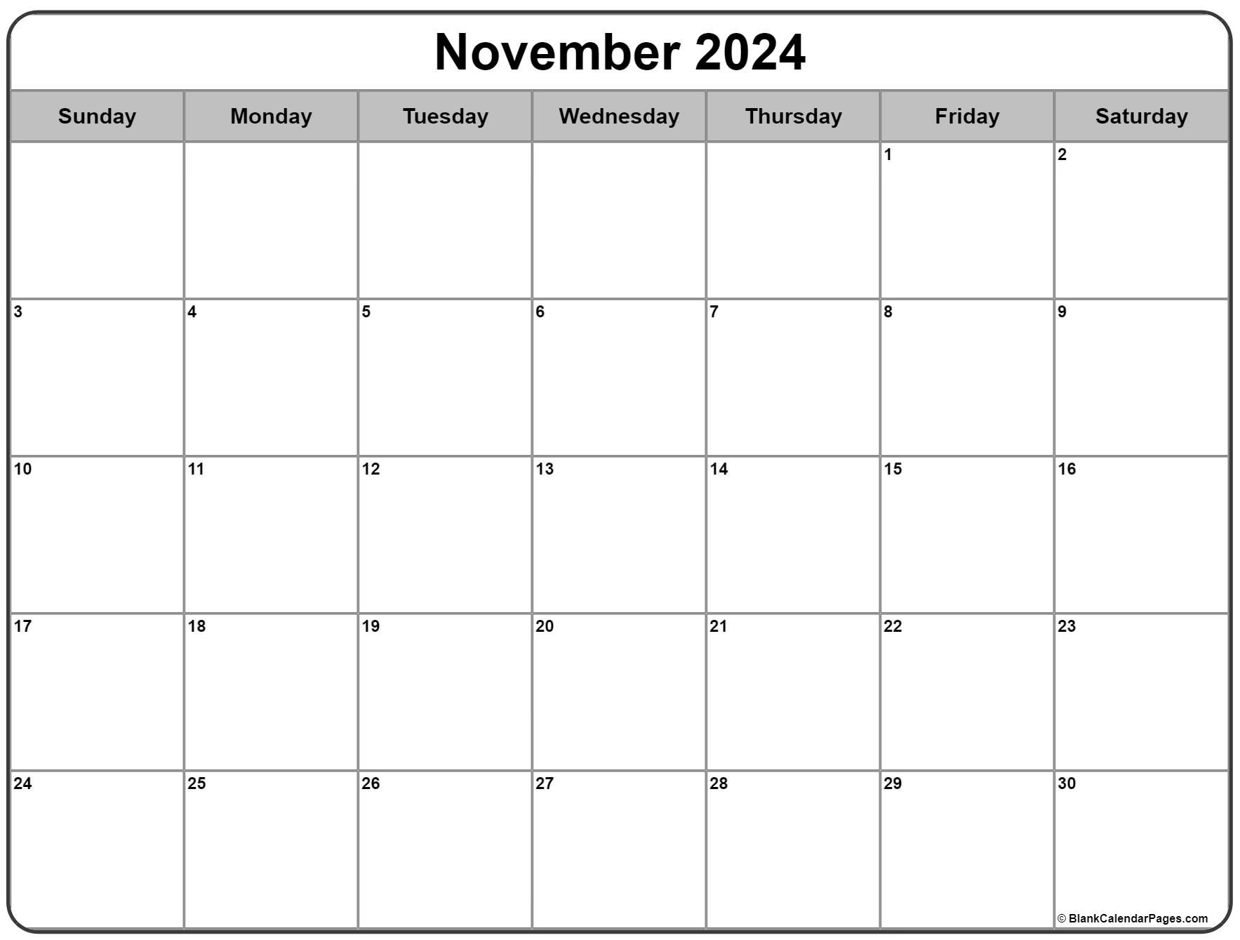 2024 November Calendars - Handy Calendars