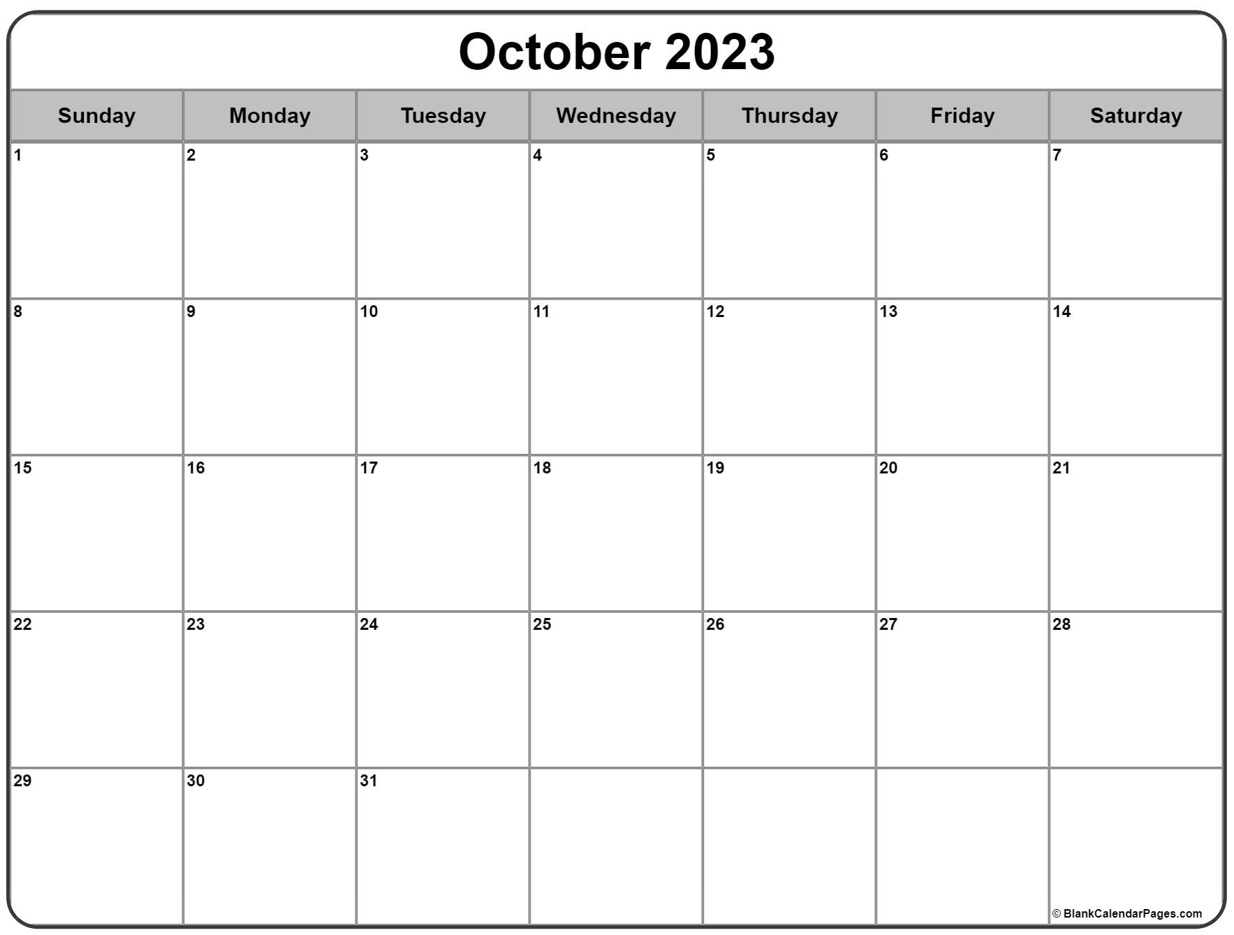 October 2023 Calendar Free Printable Calendar Vrogue