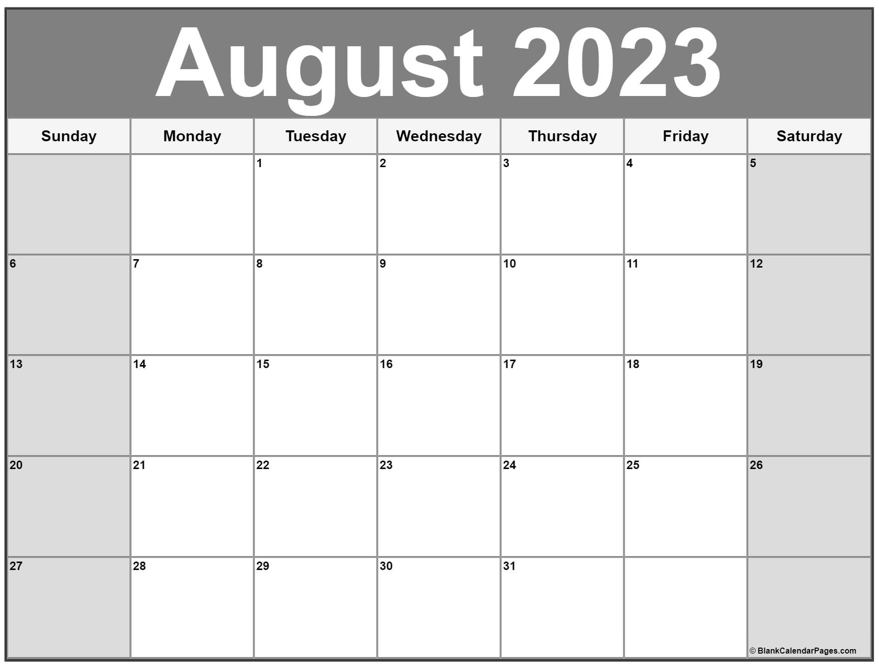 Printable Calendar Of August
