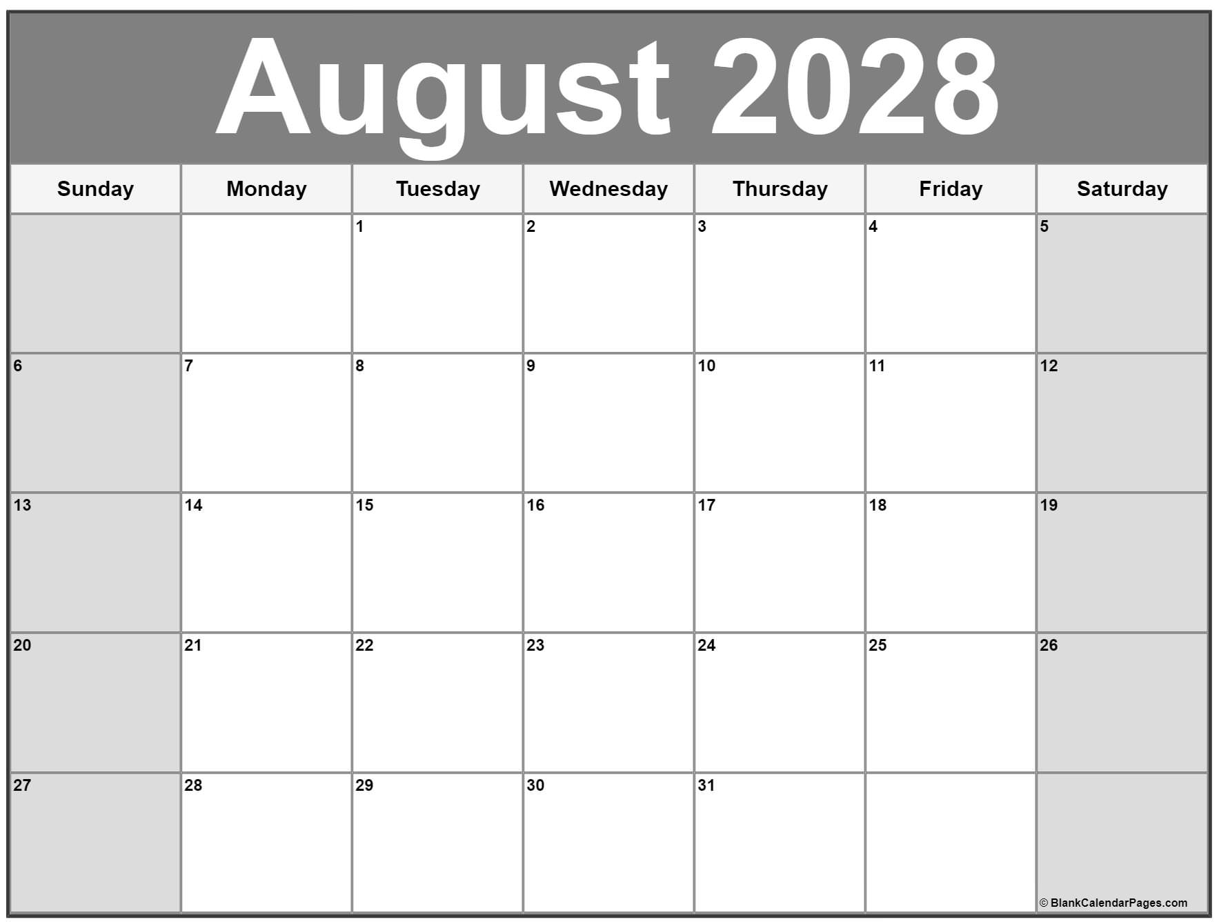 printable 2028 August calendar