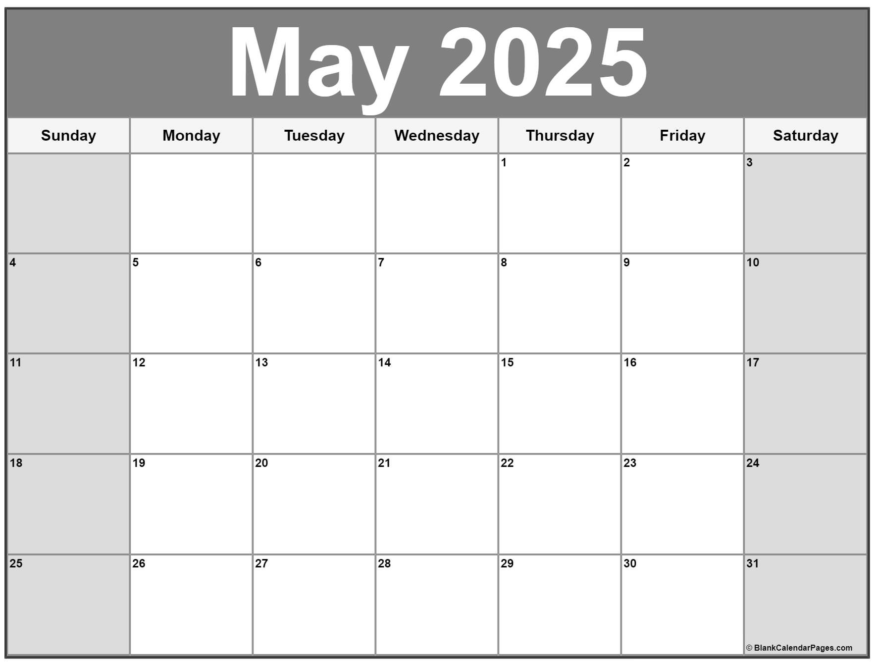 Printable Calendar 2025 Free May