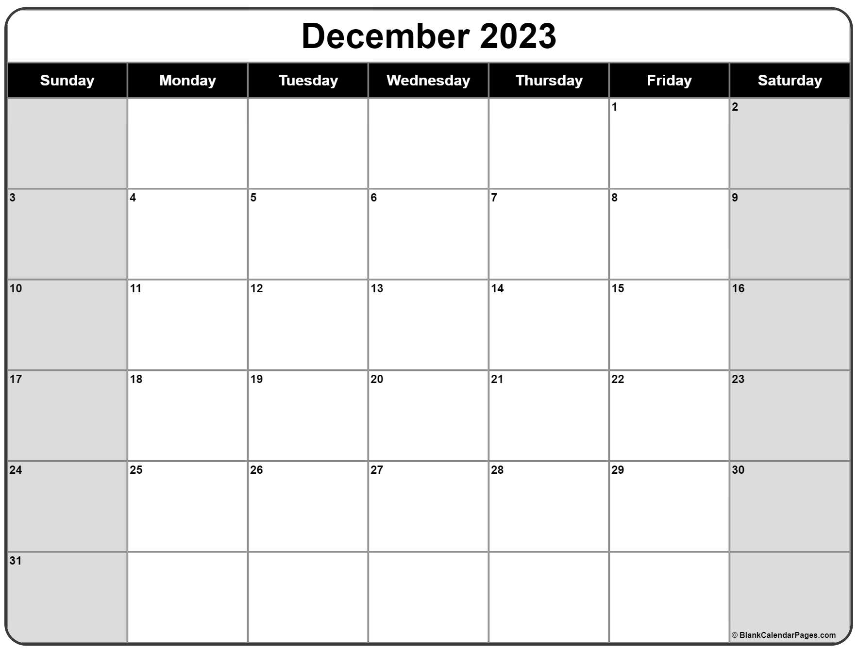 December 2023 Calendar Free Printable Calendar