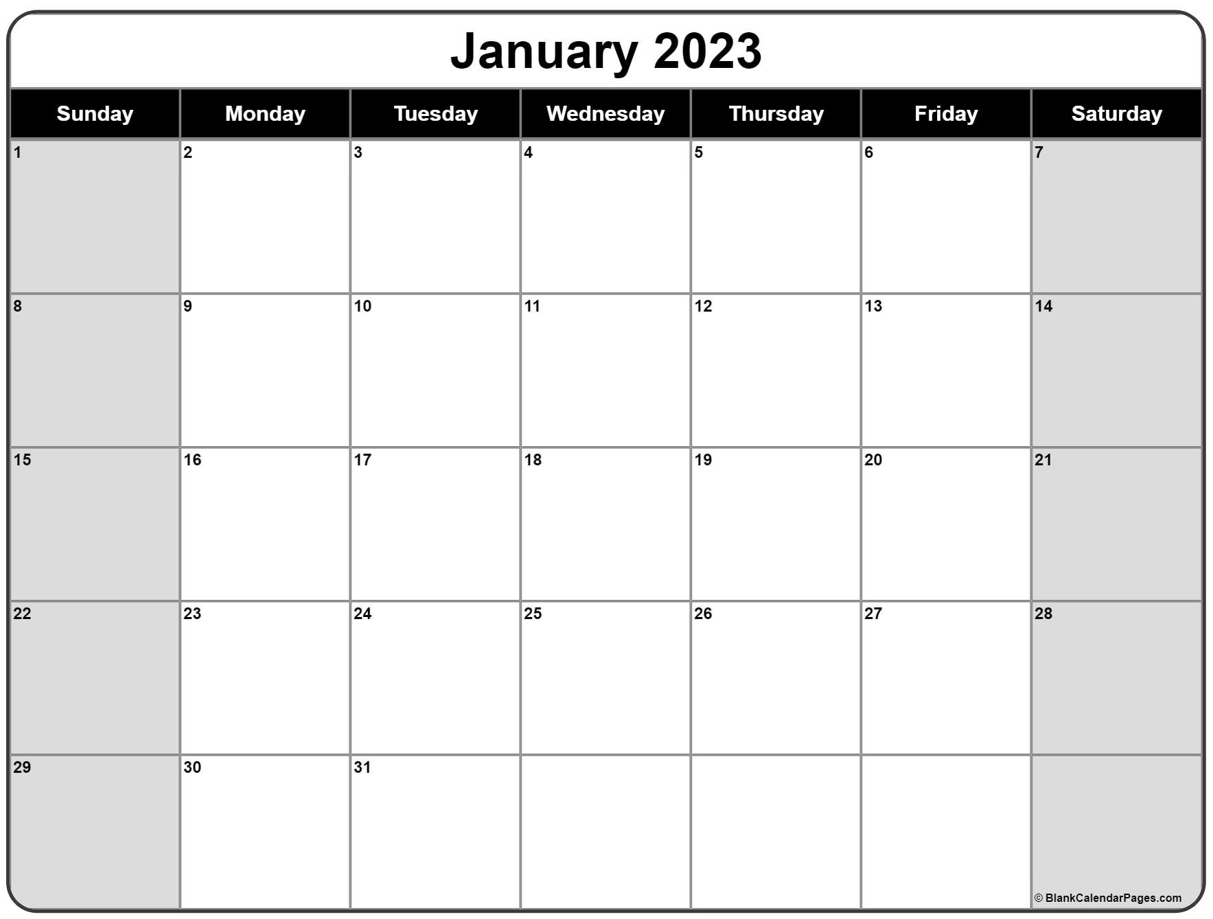 Blank Monthly Calendar Free Printable 2023