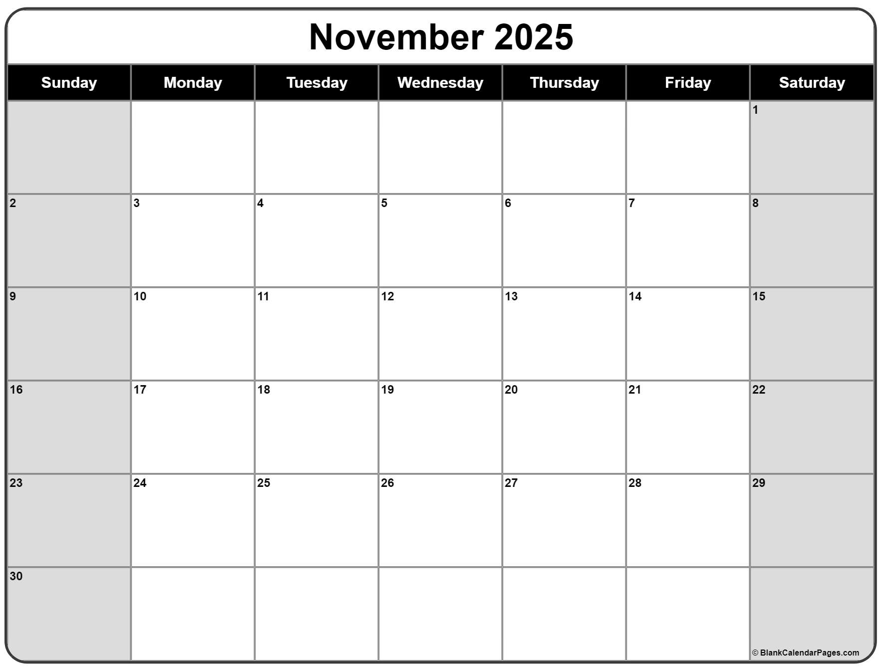 November 2025 calendar free printable calendar