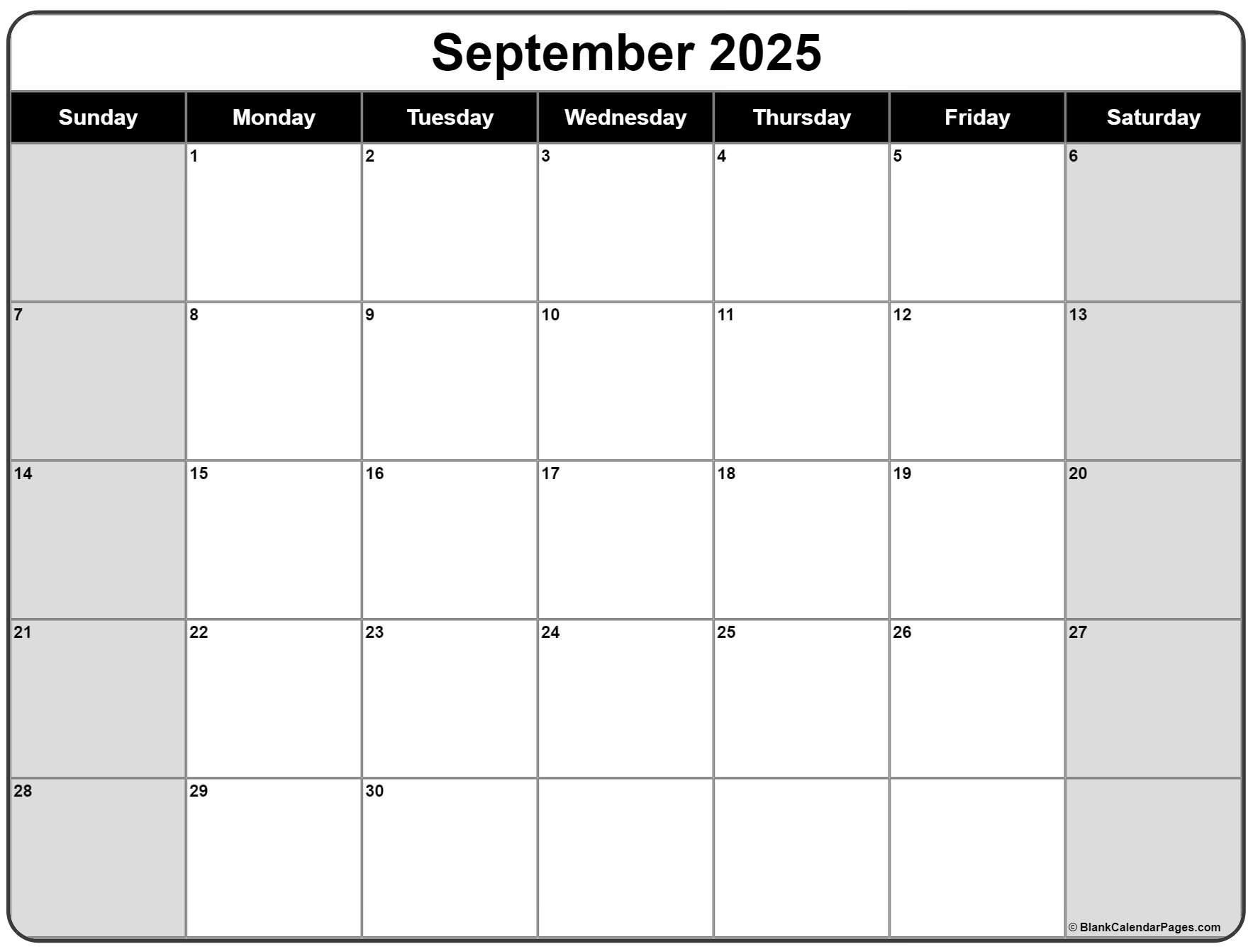 Monthly Calendar 2025 September