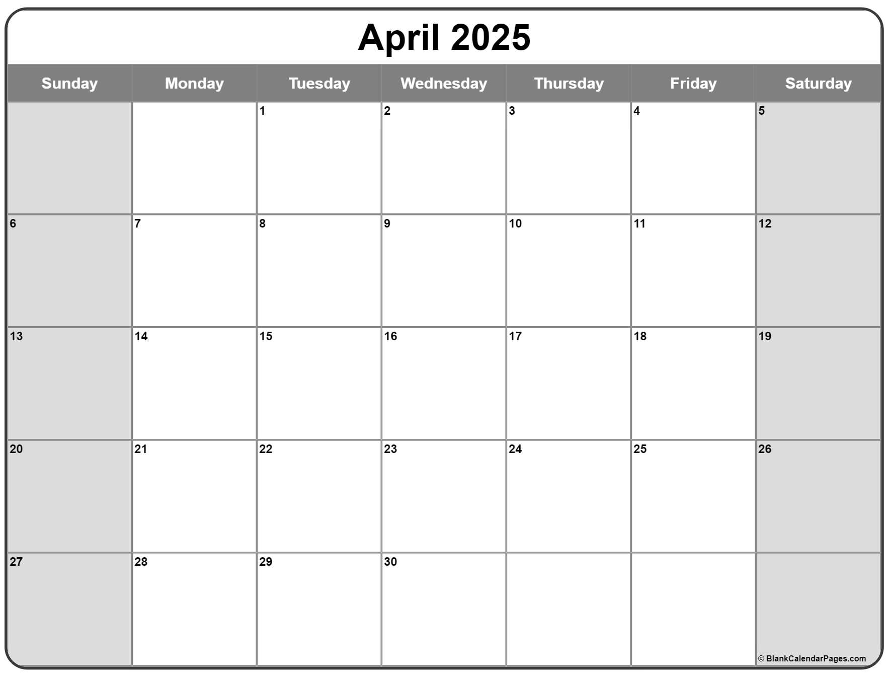 April 2025 calendar free printable calendar