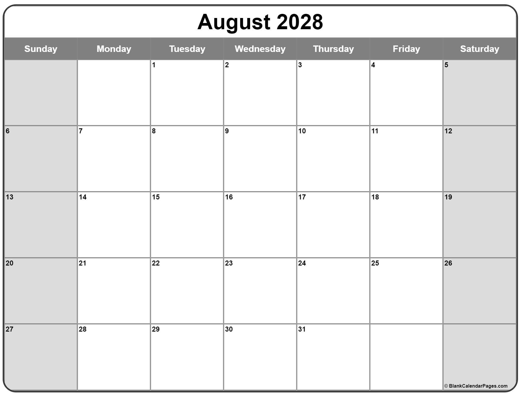August 2028 monthly printable calendar