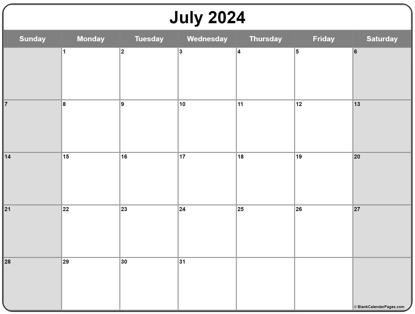 Printable July 2022 Monthly Calendar Printable Blank World