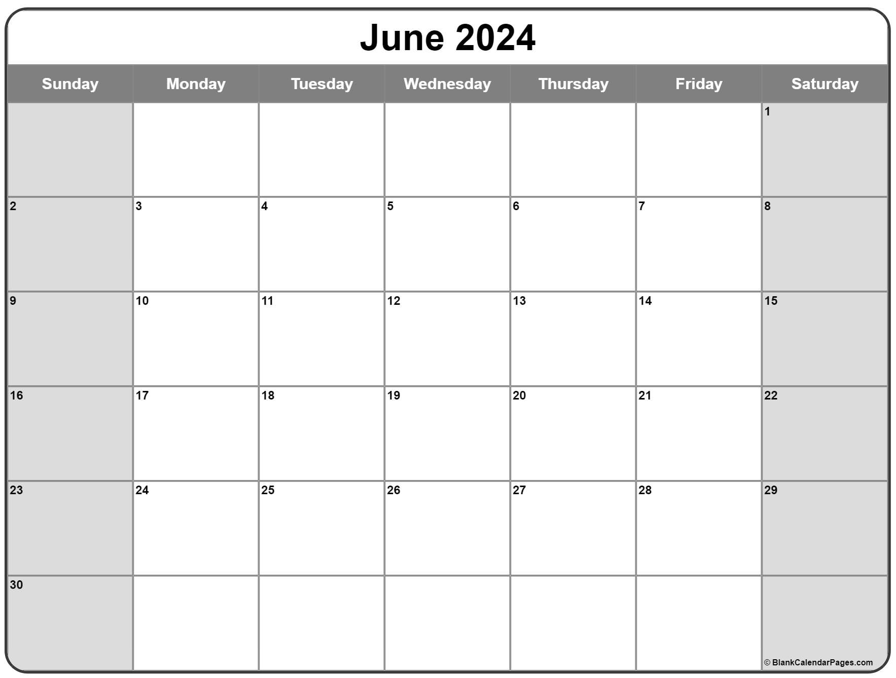 Blank 2024 June Calendar Free Printfree Calendar 2024