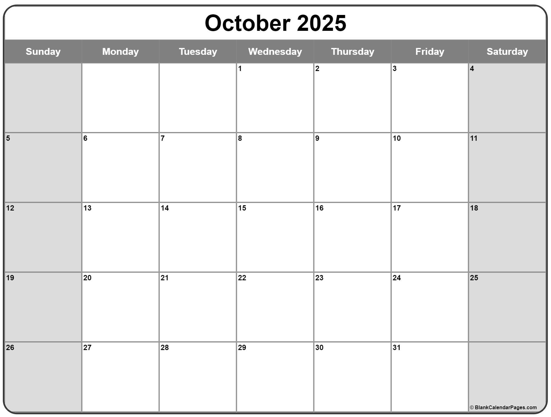 October 2025 calendar free printable calendar