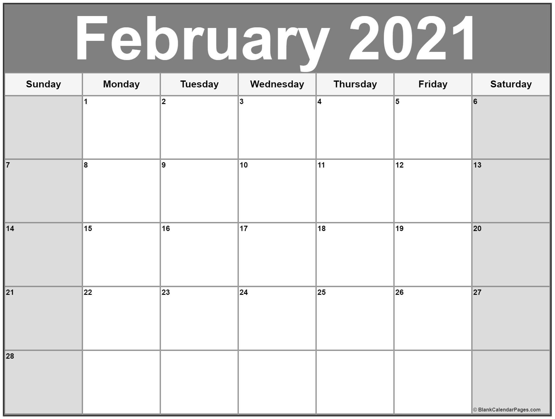 February 2021 Calendar Free Printable Calendar Templates