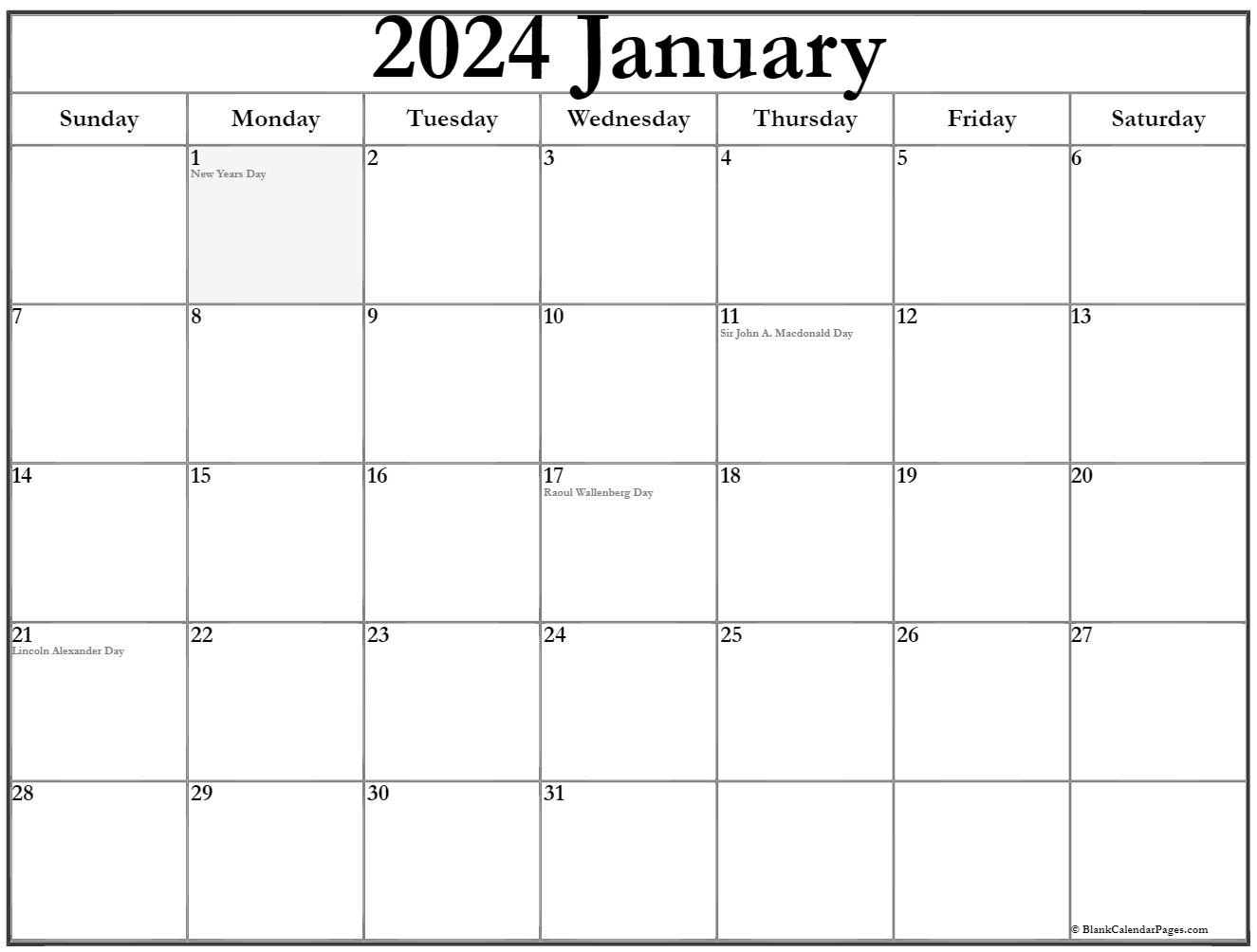 Free Printable January 2024 Calendar With Holidays Free Download
