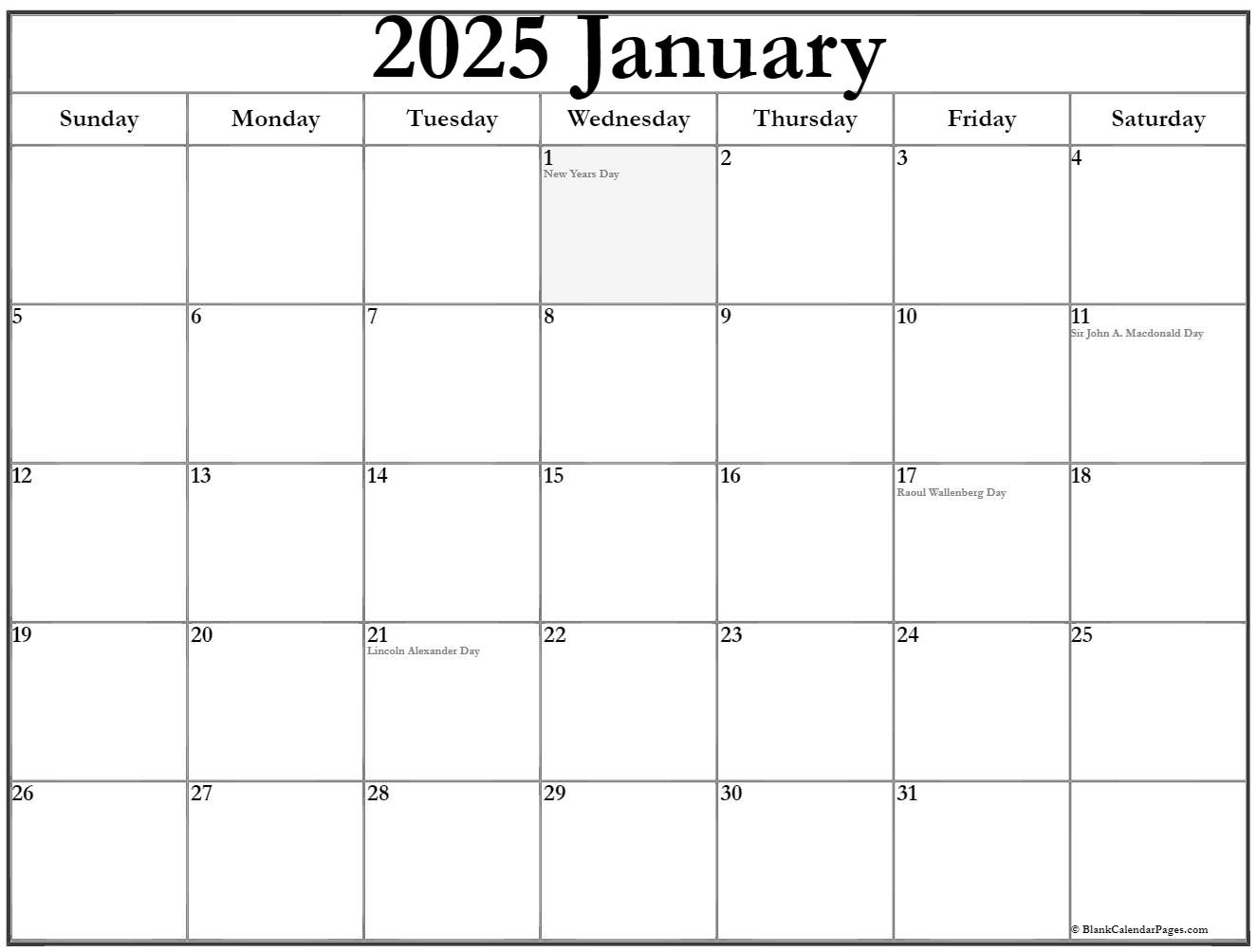 January 2025 with holidays calendar