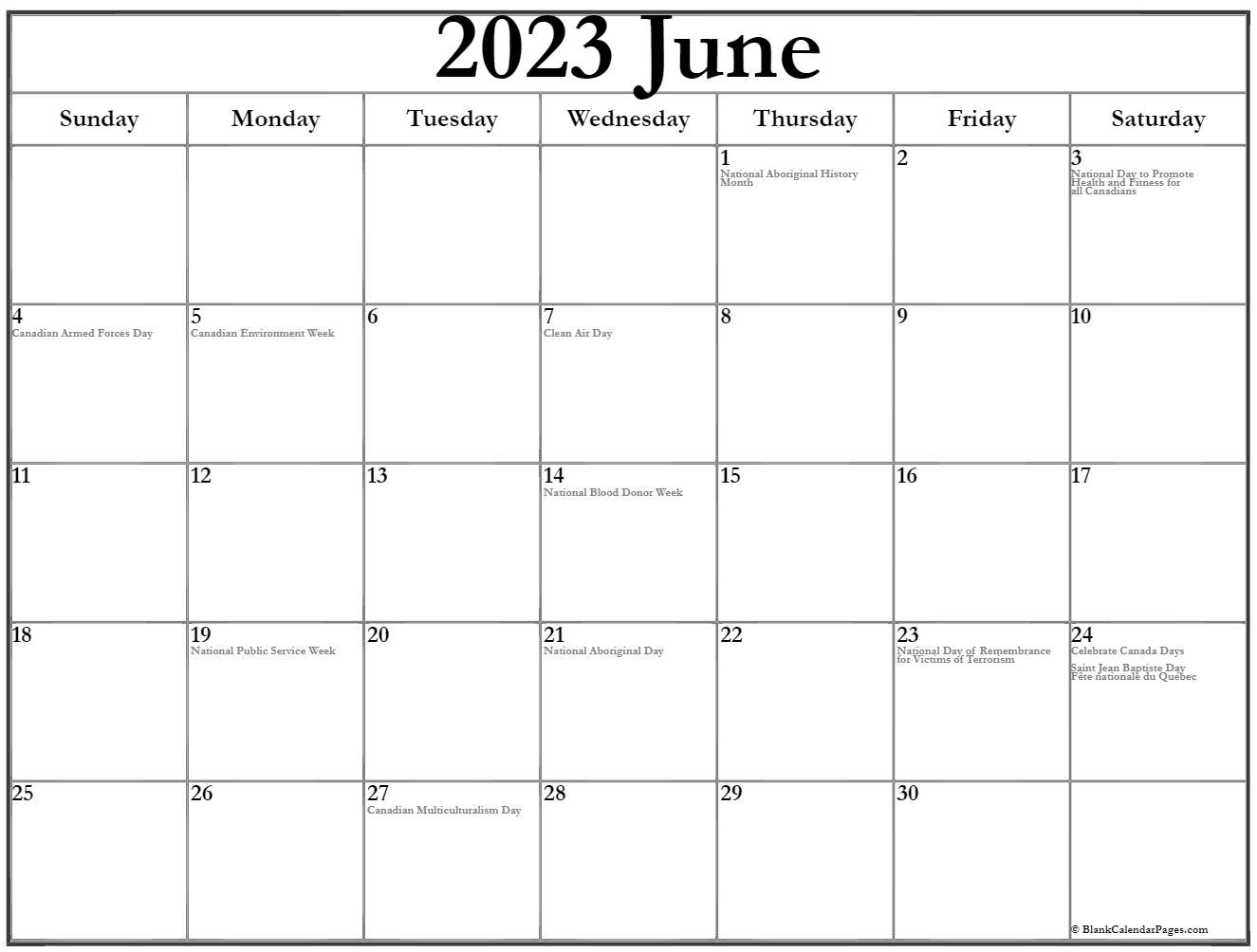 June 2023 Calendar With Holidays