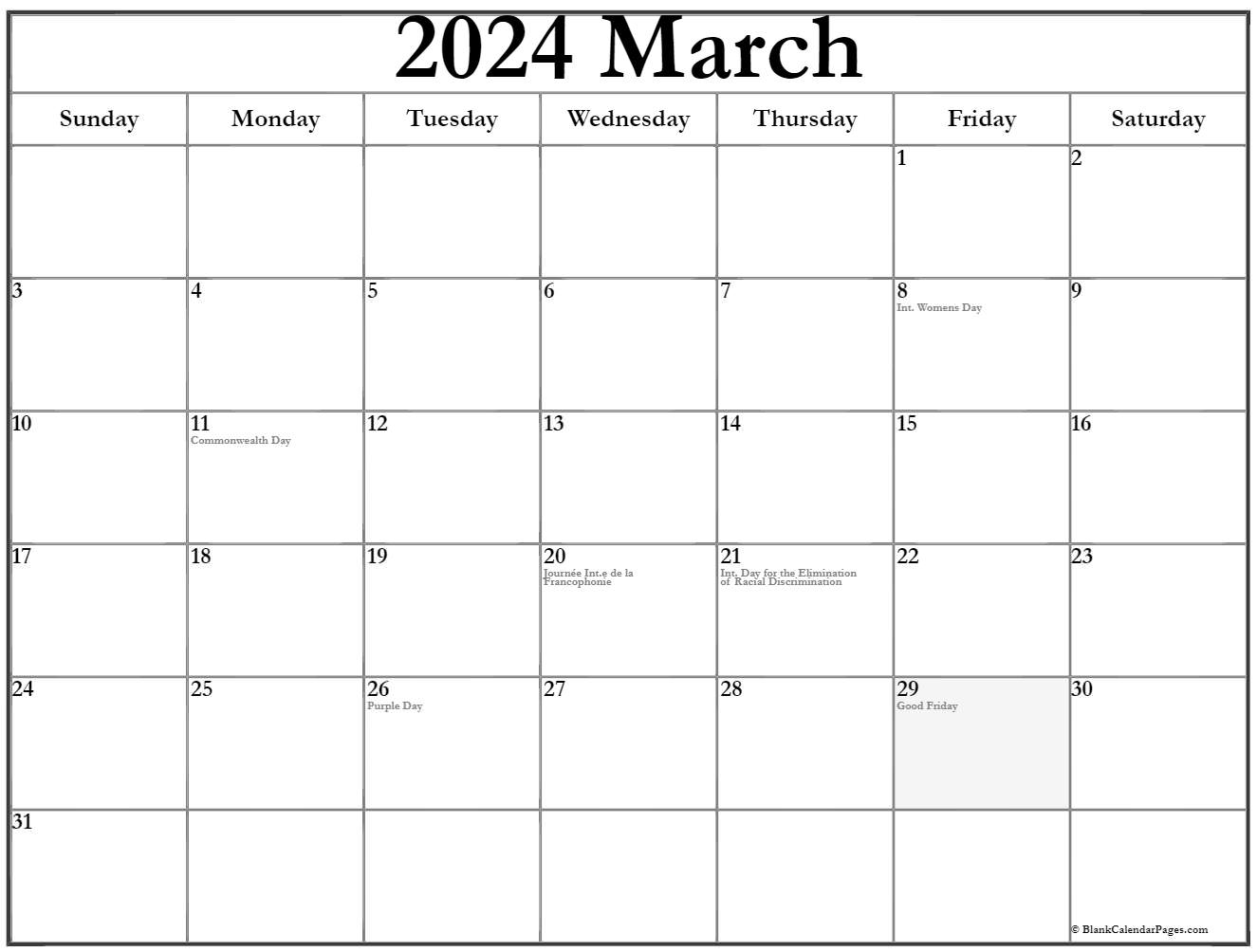 March 2023 with holidays calendar