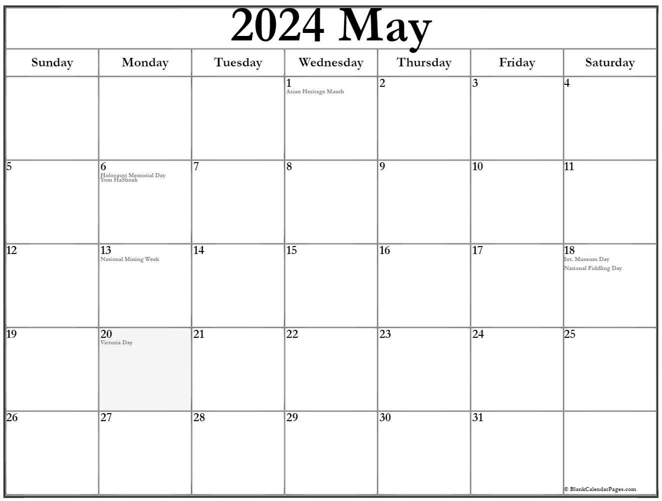 May 2024 with holidays calendar