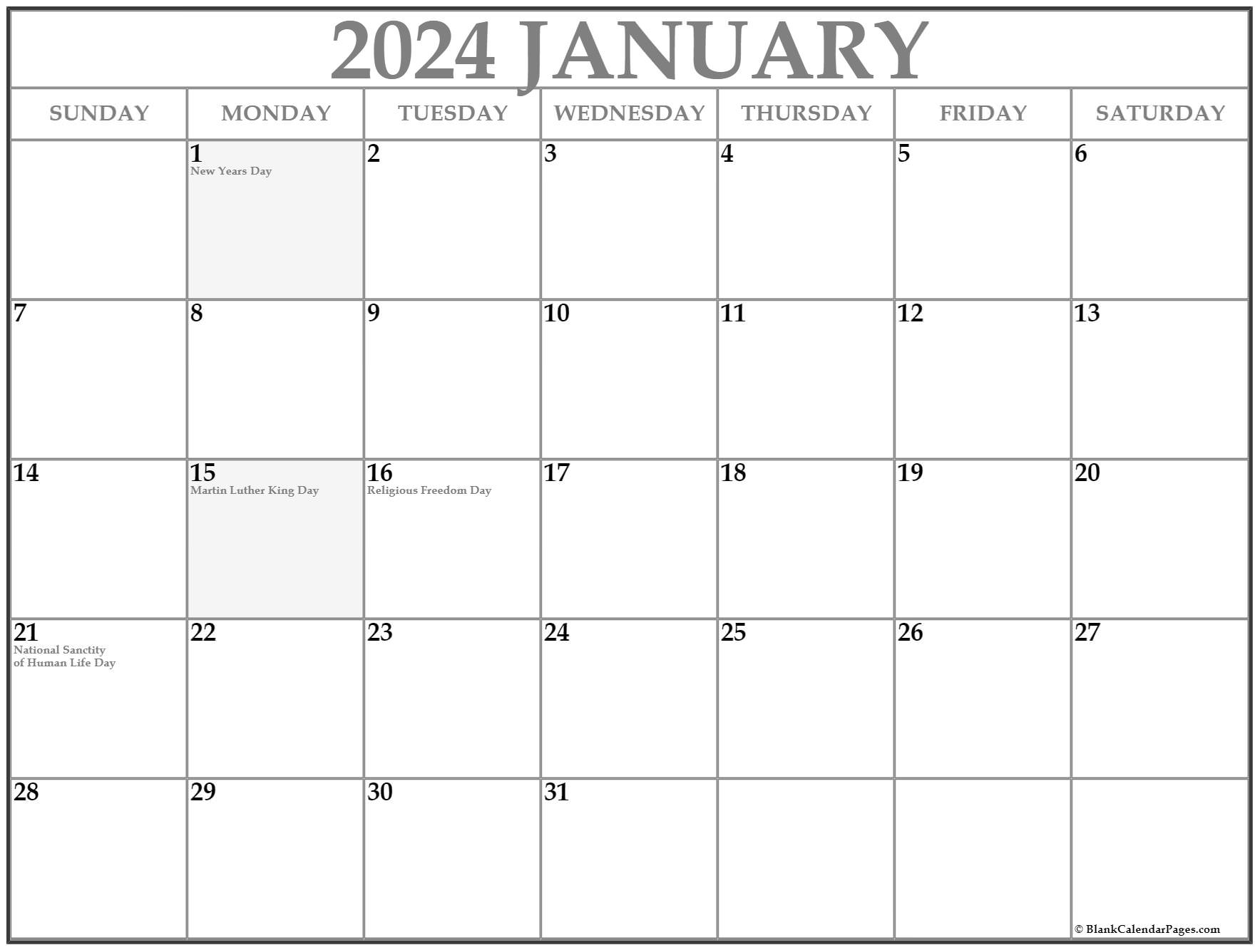 Collection Of January 2020 Calendars With Holidays
