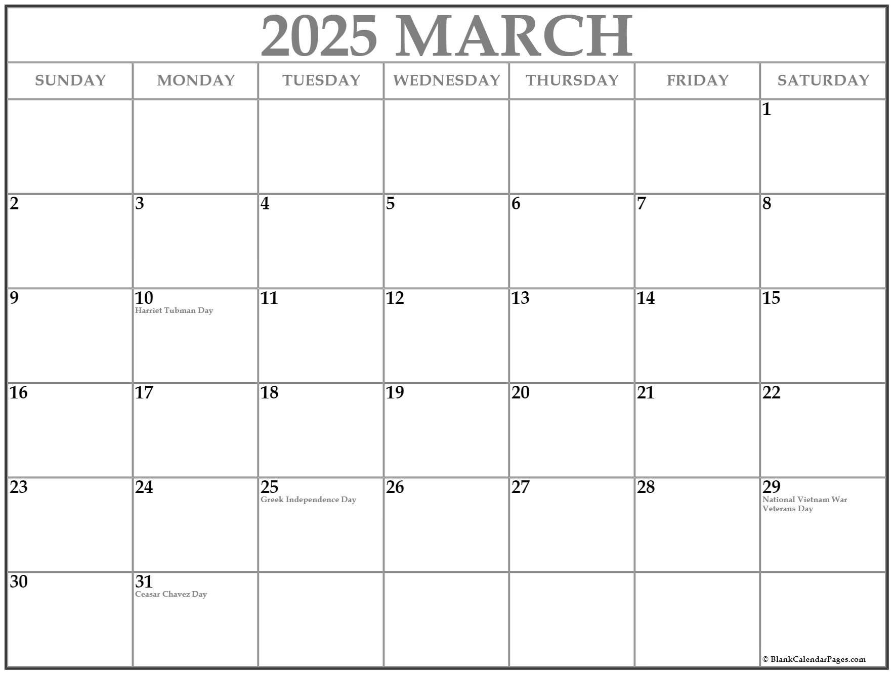 March 2025 Calendar Usa