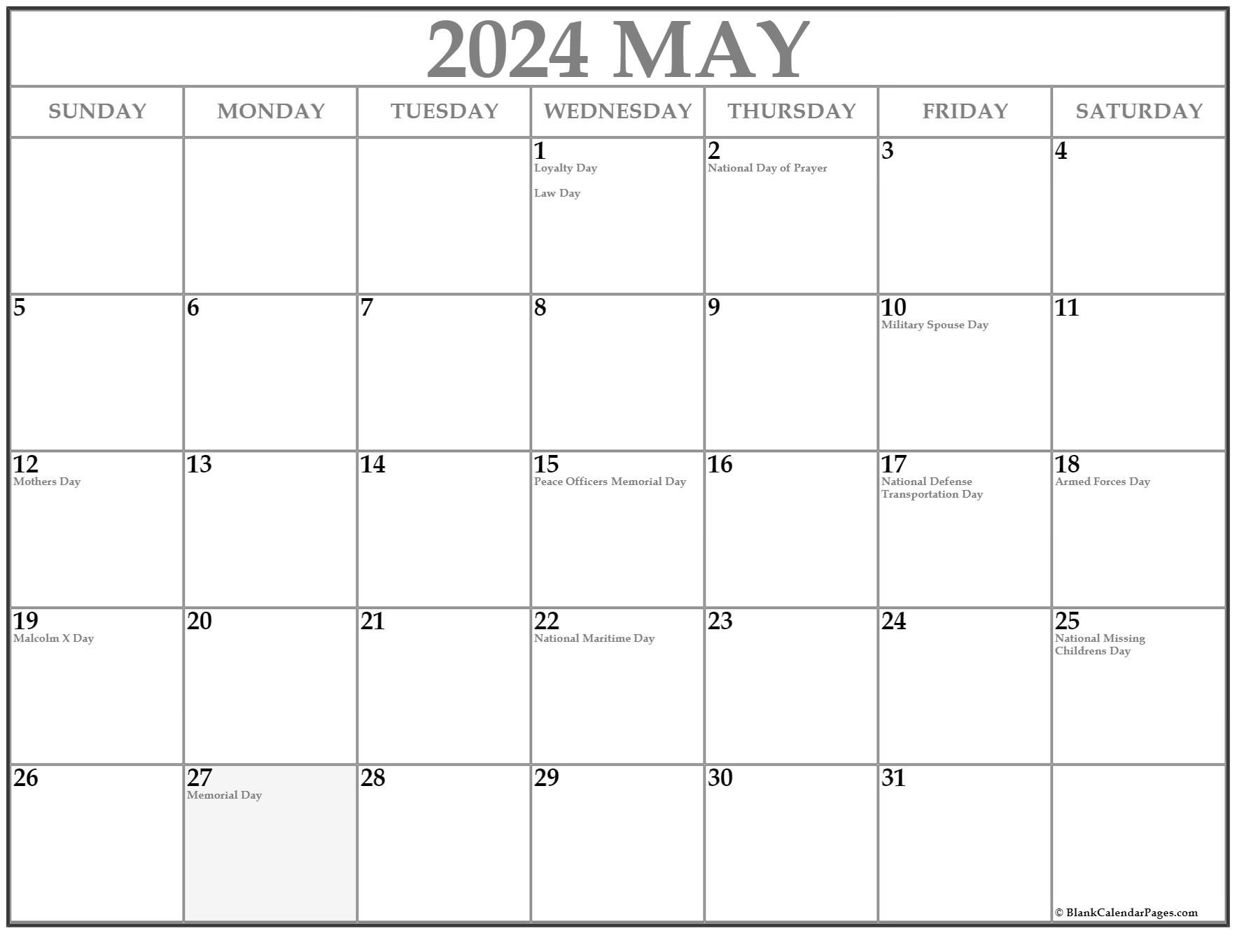 May 2024 with holidays calendar