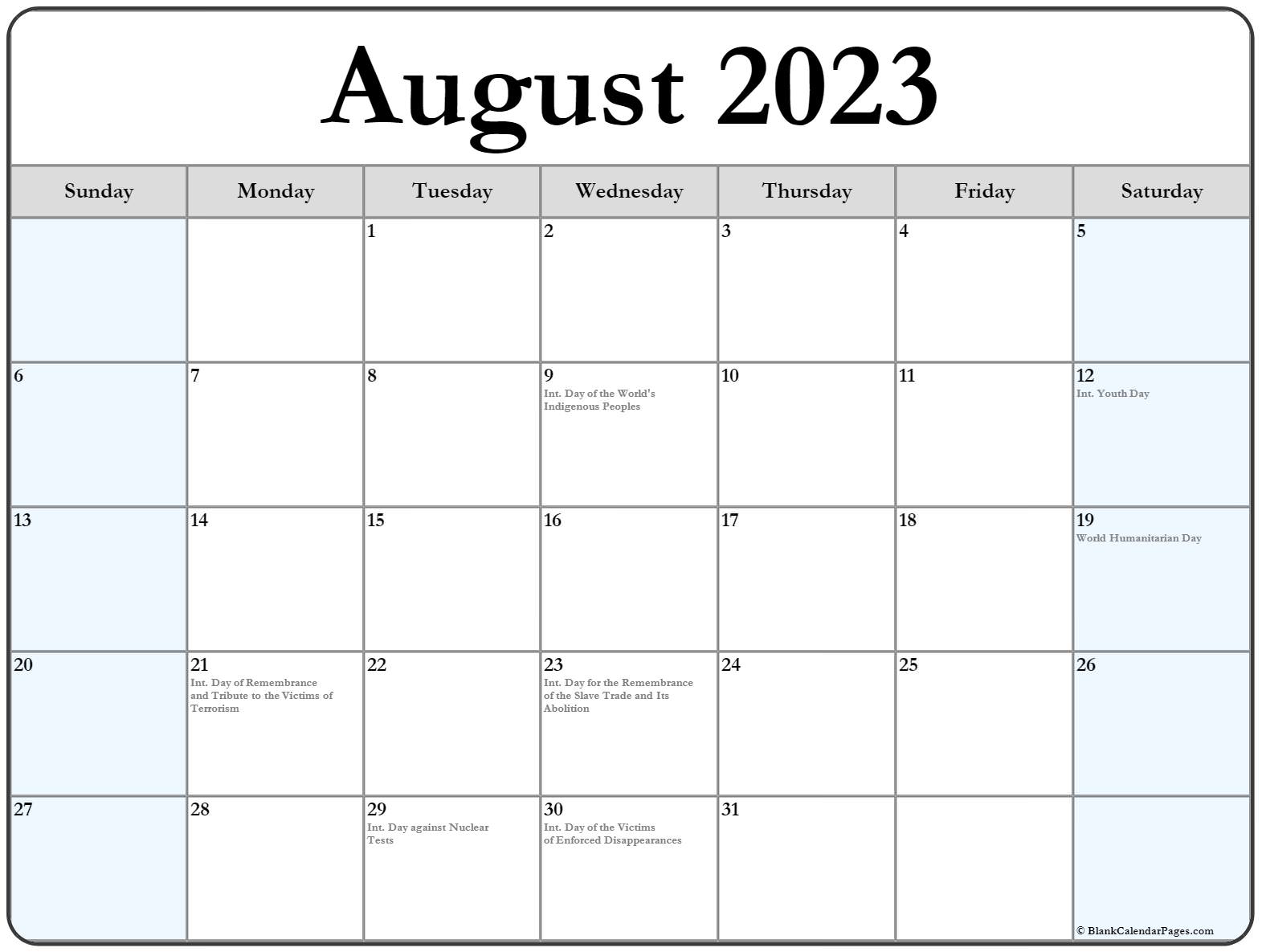 August 2023 Calendar Special Days Get Latest Map Update