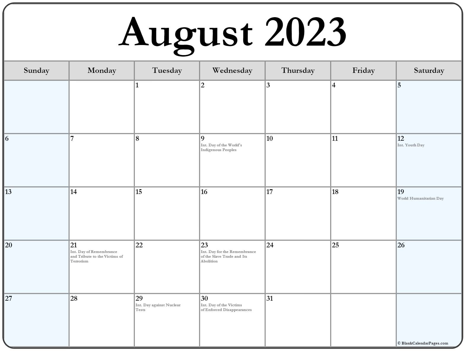 August 2023 Online Printable Calendar August 2023 Calendar Of The 