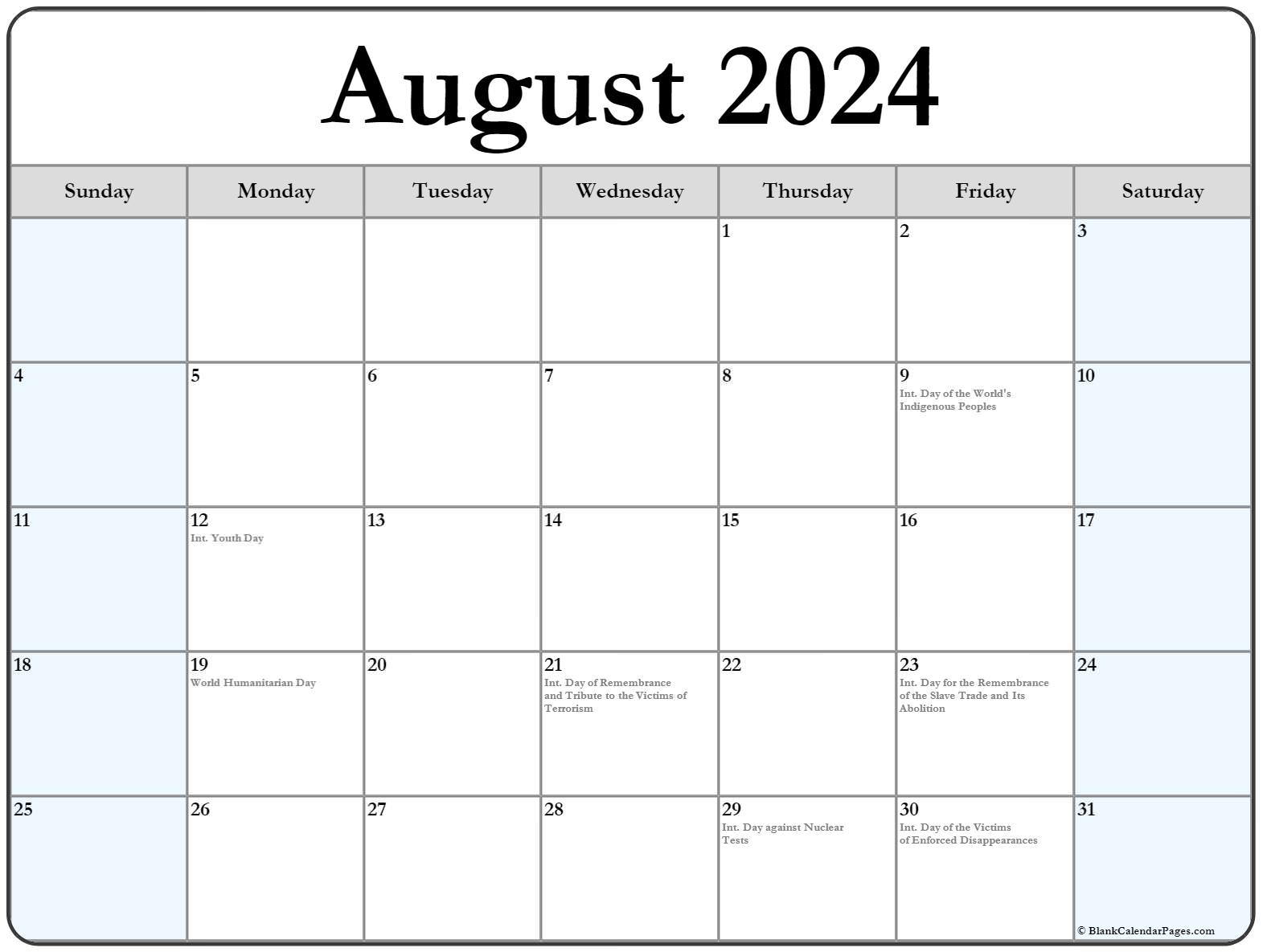 August 2024 Holidays And Observances Shina Dorolisa