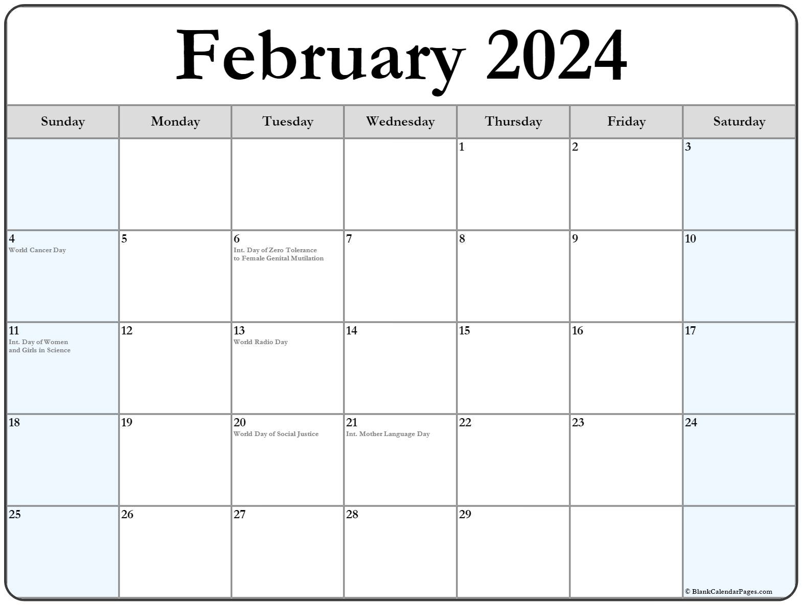 February 2021 calendar with holidays