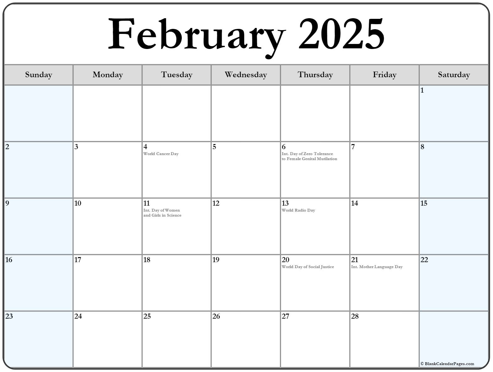 February 2025 Calendar Page 