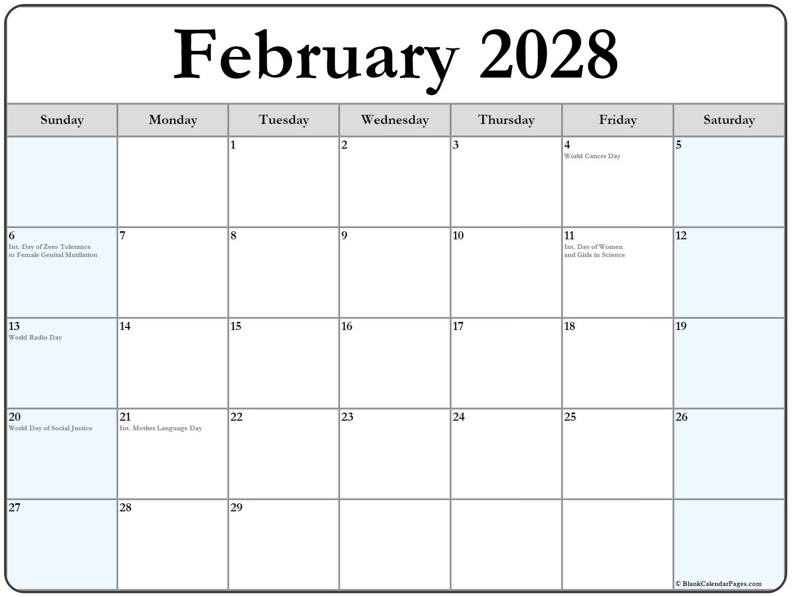 February 2028 United Nations holidays calendar