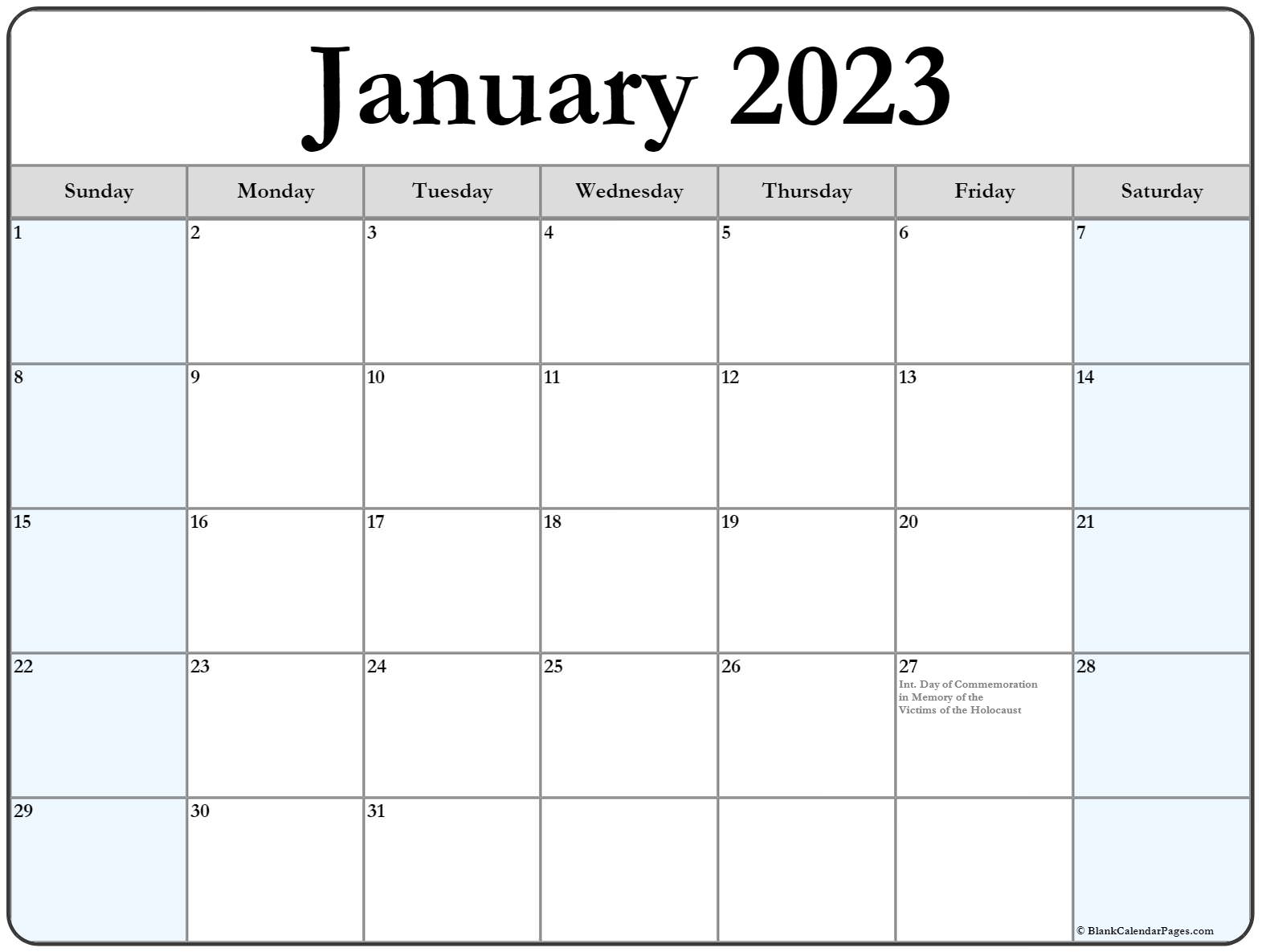 January 2023 Print Calendar Calendar 2023 With Federal Holidays