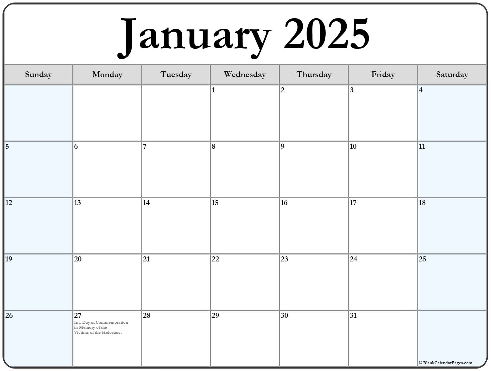 January 2025 Calendar With Holidays Printable 