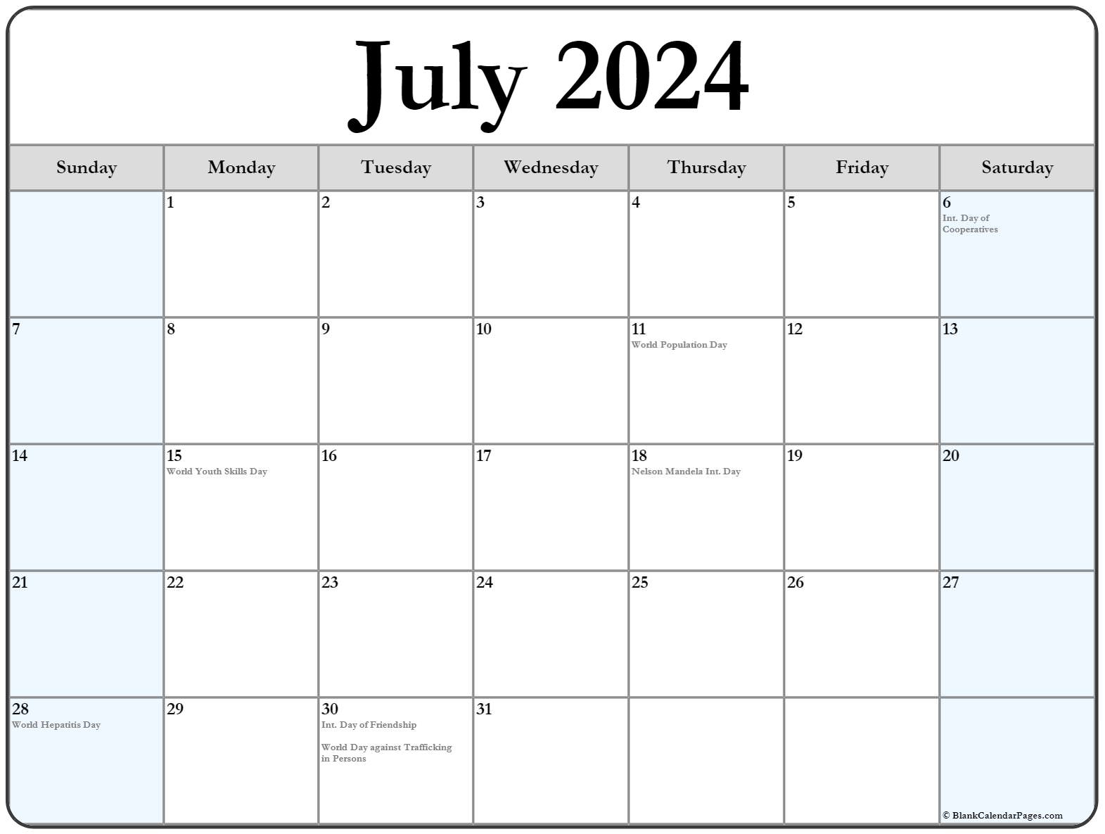 july 2020 calendar with holidays