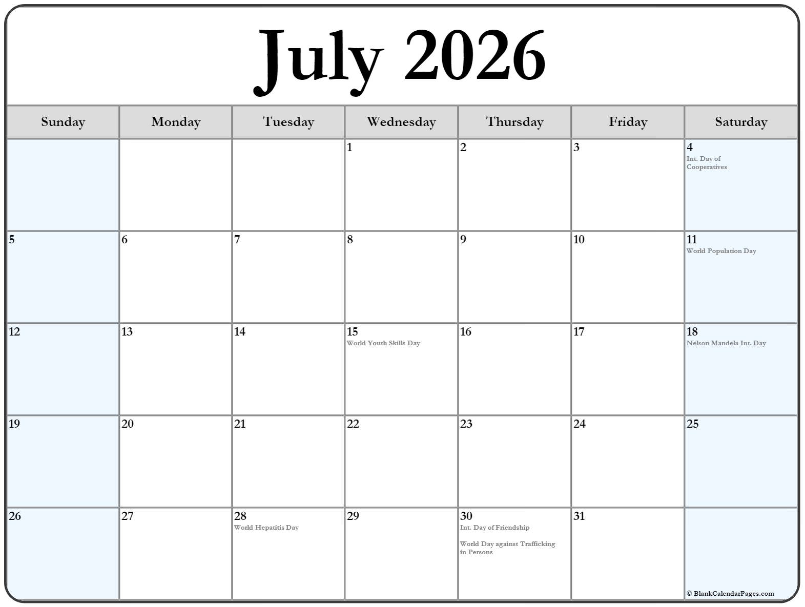 Printable July 2021 Calendar With Holidays Free Printable 2021 Images