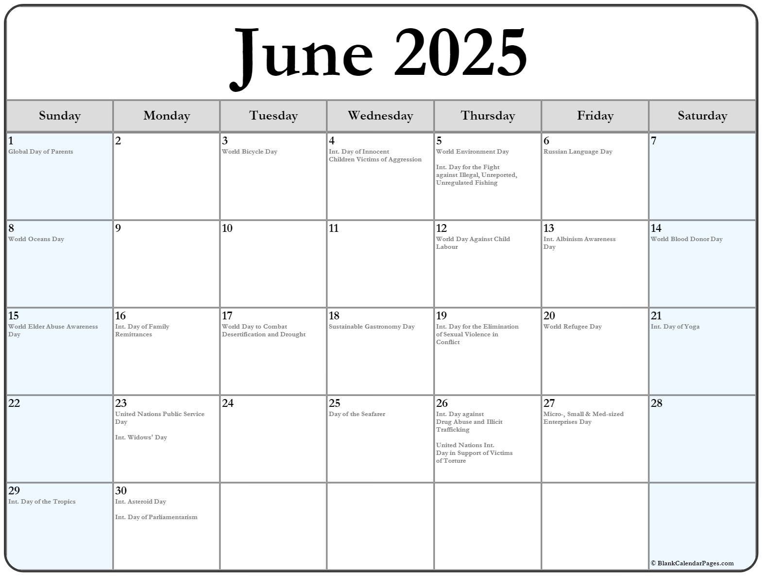 Collection Of June 2019 Calendars With Holidays