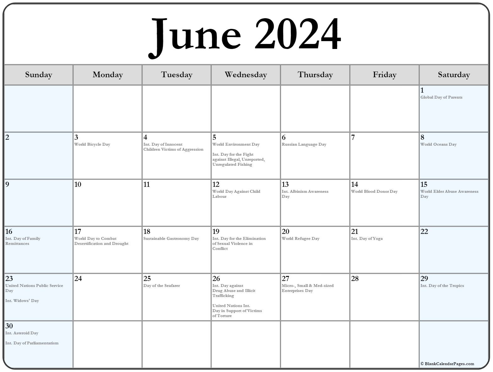 Collection of June 2021 calendars with holidays