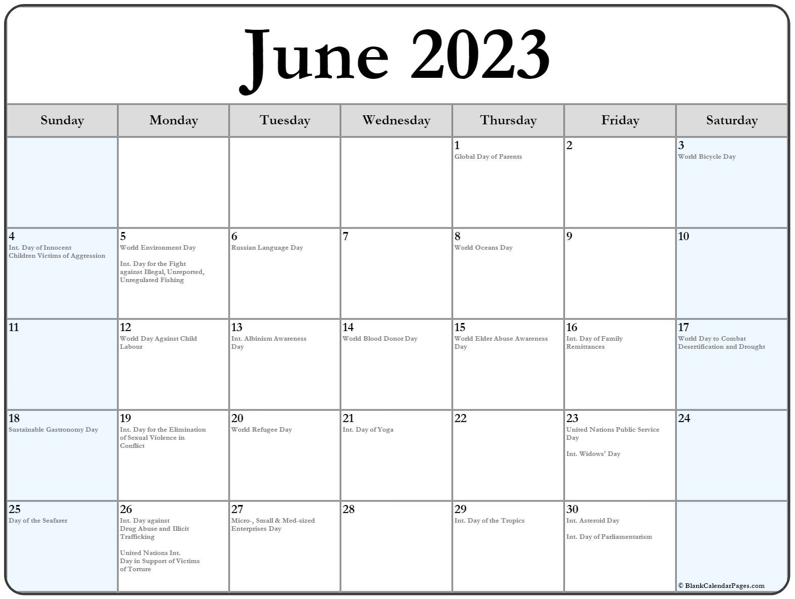 June 2023 with holidays calendar