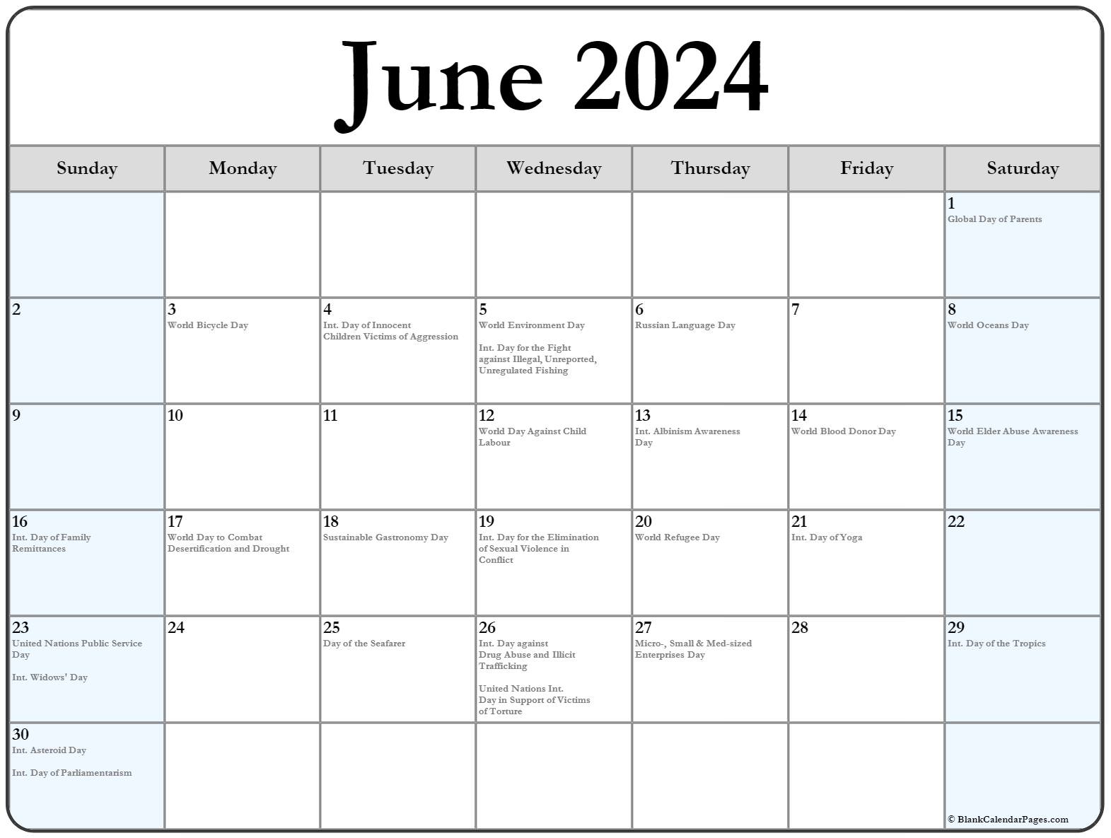 Special Days In June 2024 June 2024 Calendar With Holidays