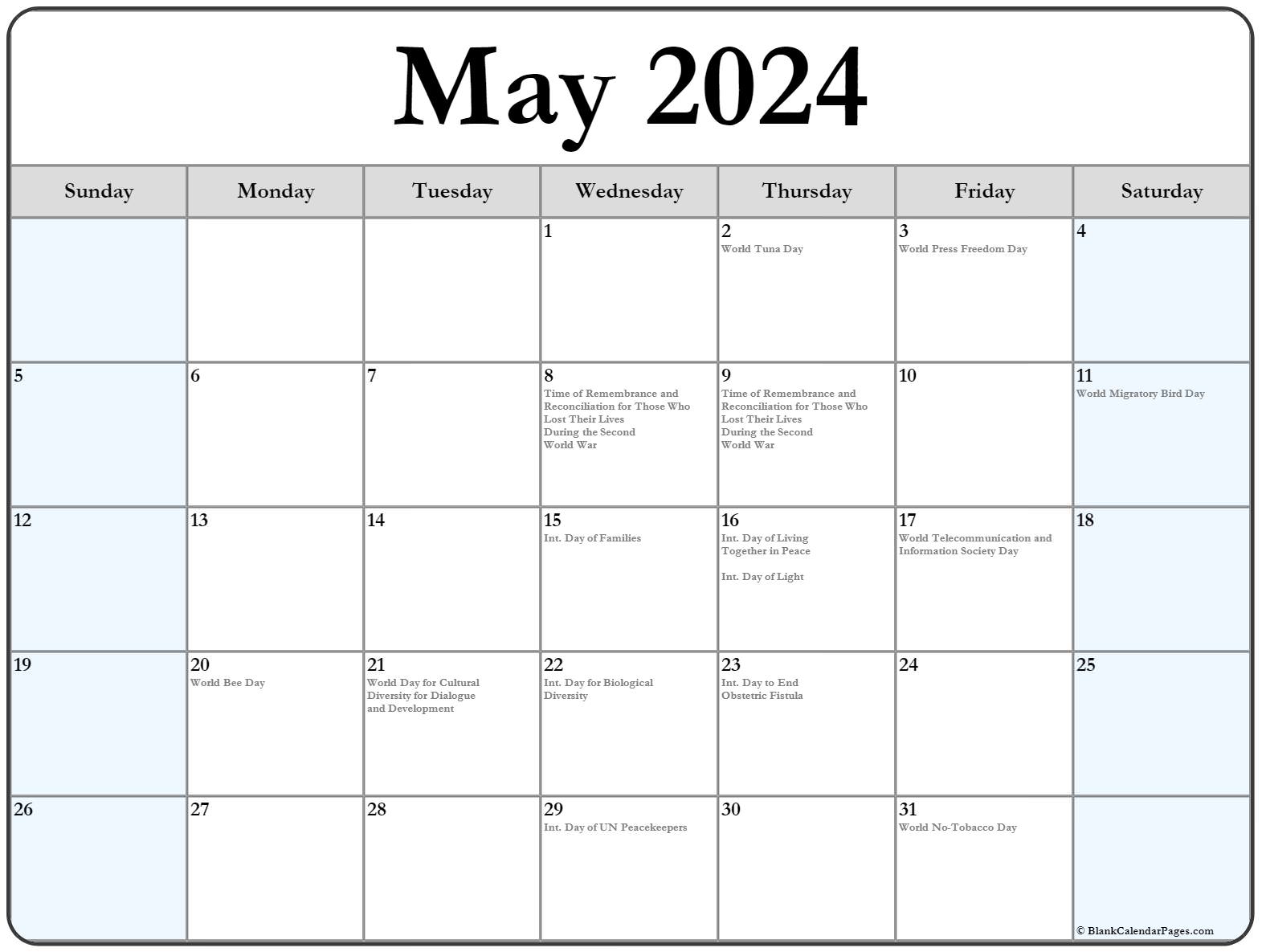 Collection of May 2021 calendars with holidays