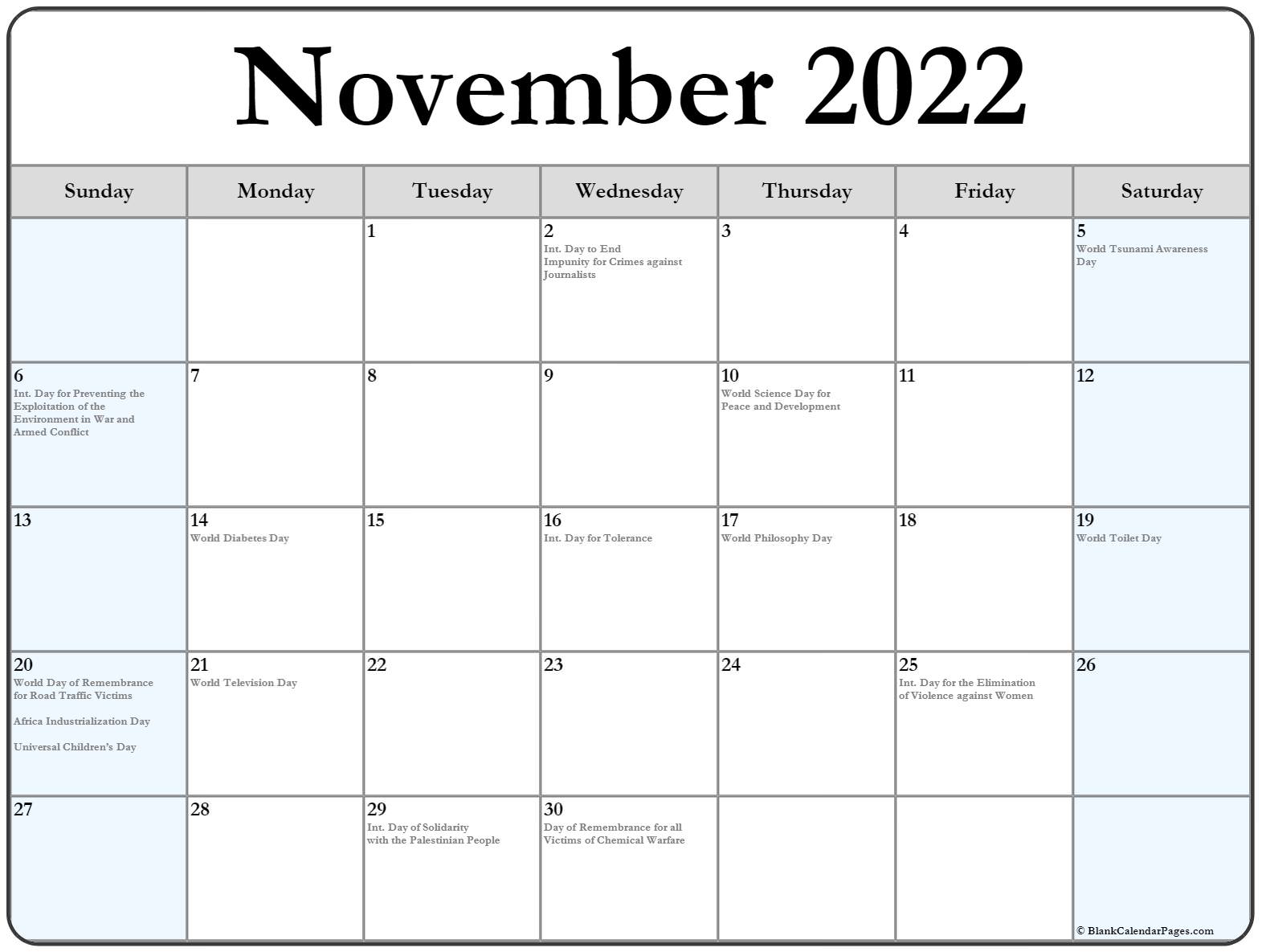 Printable Calendar 2022 November | PRINTABLE CALENDAR 2023